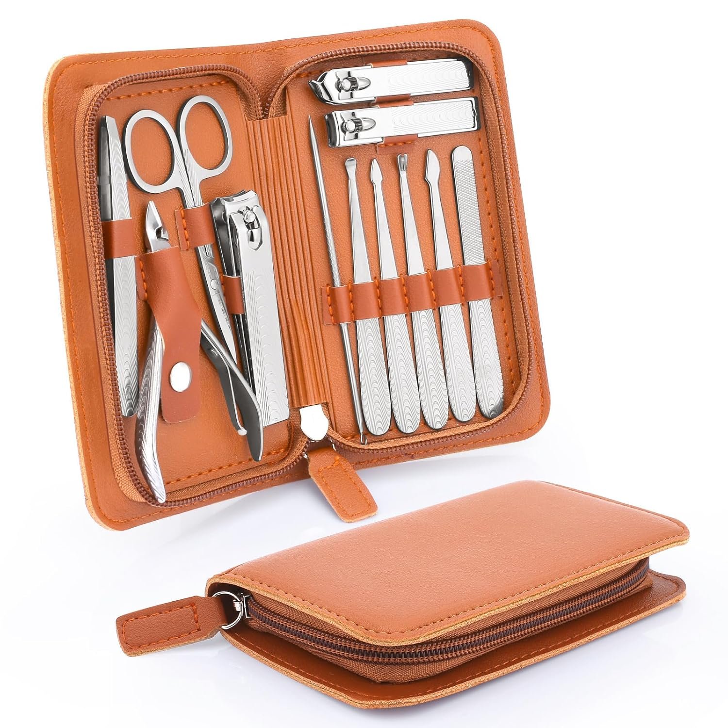 Manicure Set-Stainless Steel Nail Care Kit-12 in 1 Professional Ingrown Toenail Clipper Grooming Tool-Pedicure Kit & Toe Nail Cutter-Men Gifts for Grandpa Dad Husband on Fathers Day(Brown) - Image 2