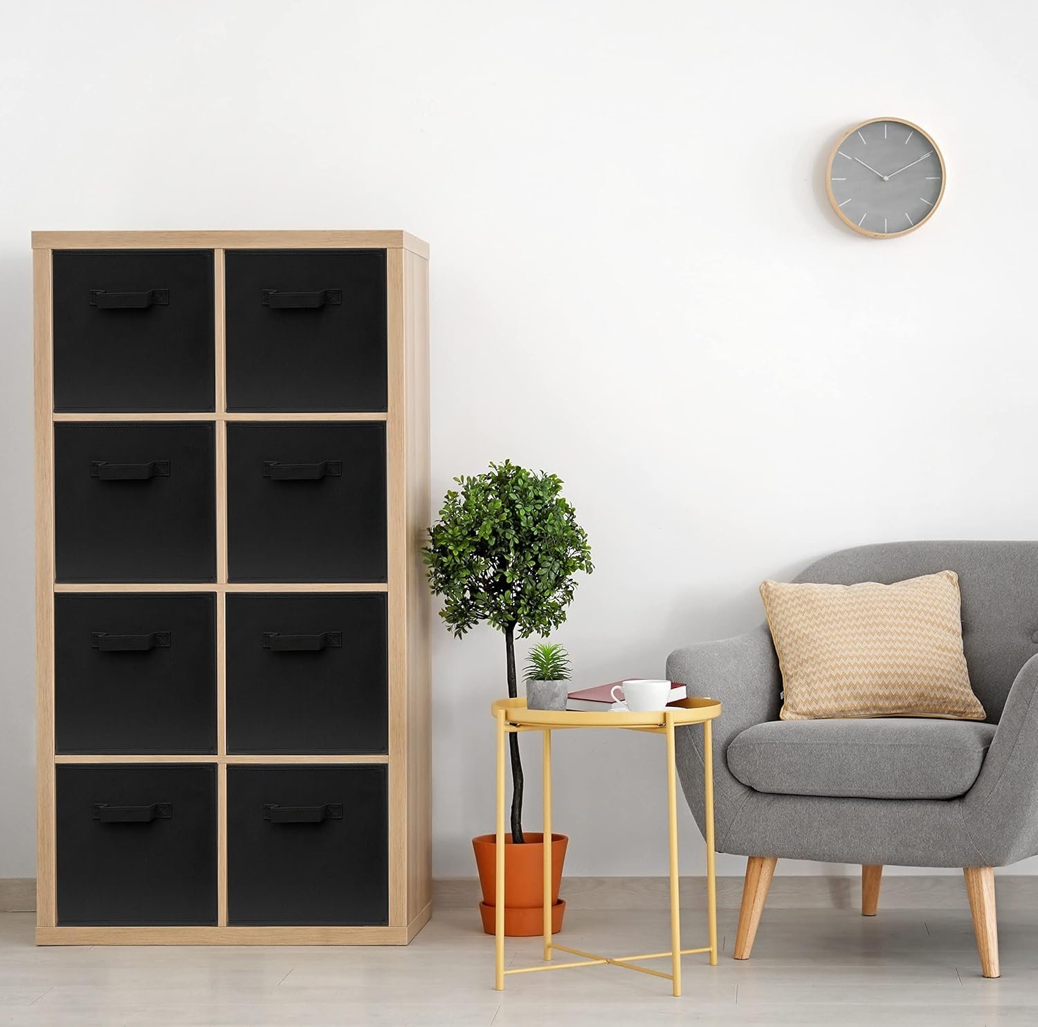 Pomatree Storage Cubes - 11 inch Cube Storage Bins (9 Pack) | Foldable Cubby Organizer Bin for Closet, Clothes and Toys | 2 Reinforced Handles | Fabric Basket Bin (Black) - Image 3