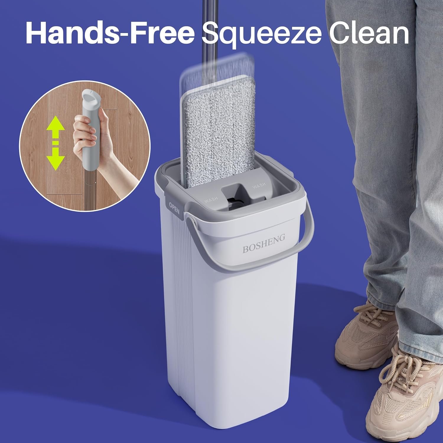 Mop and Bucket with Wringer Set, Flat Floor Mop and Bucket for Home, Includes 6 Reusable Microfiber Pads, Ideal for Home, Floor, and Wall Cleaning - Image 7