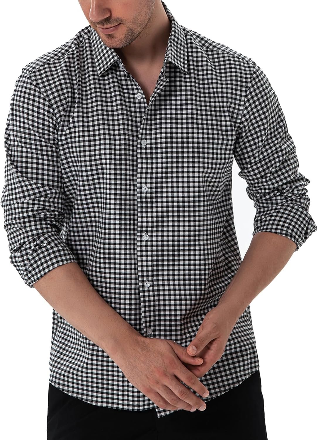 Manwan walk Men's Plaid Button Down Shirts Regular Fit Long Sleeve Casual Business Shirts - Image 3
