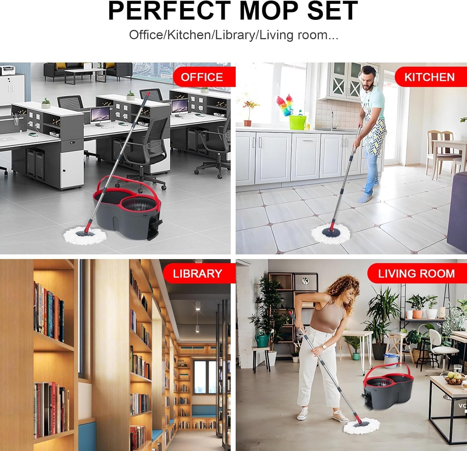 360° Spin Mop and Bucket Set Quick-Dry Technology,Mop and Bucket with Wringer Set for Home & Kitchen,Wet/Dry Floor Cleaning Kit with 4 Microfiber Mop Heads & Adjustable Handle - Image 8