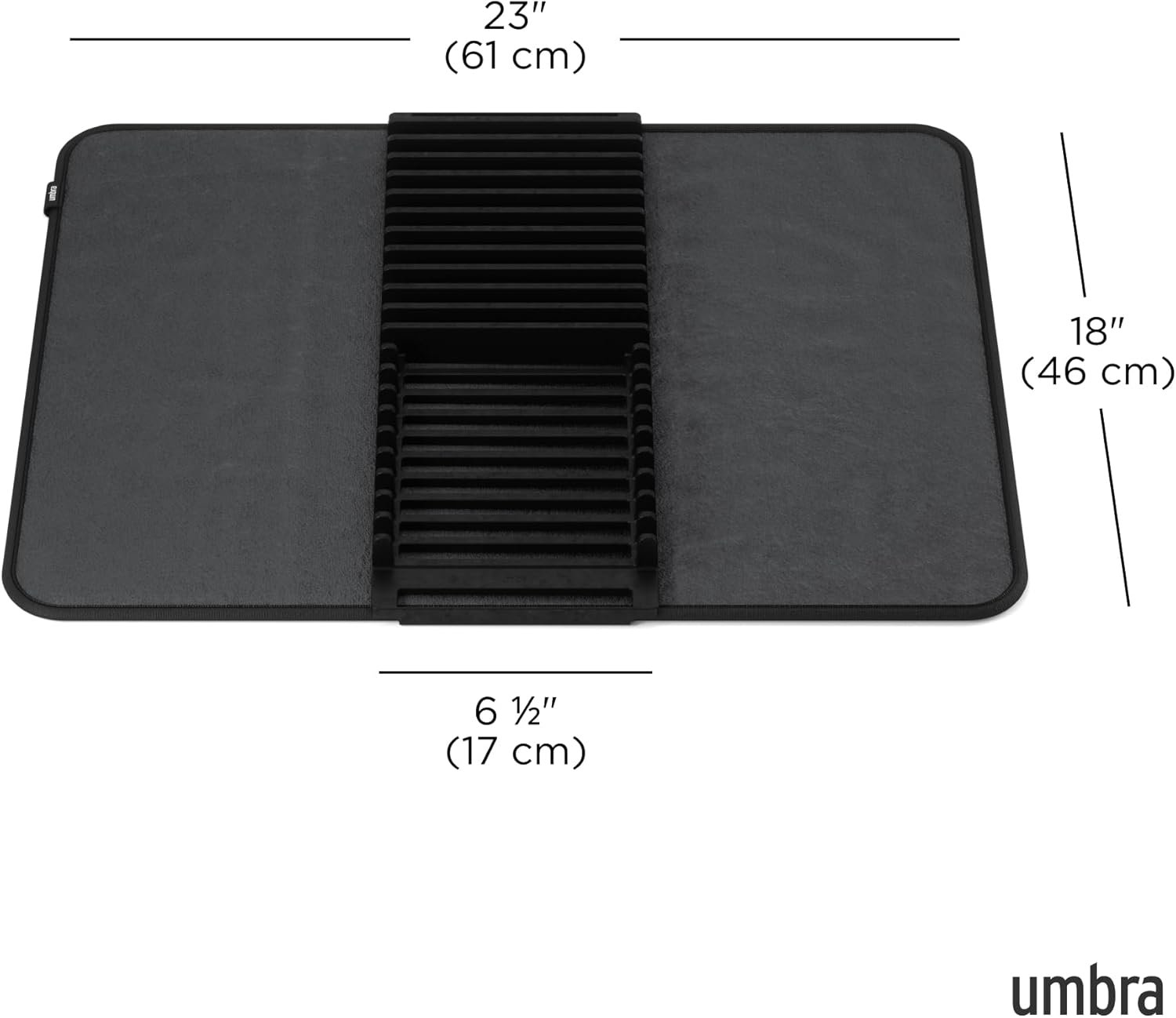 Umbra Udry Dish Rack and Microfiber Drying Mat – Space-Saving Design Folds Up for Easy Storage, Basic Rack, Black - Image 4