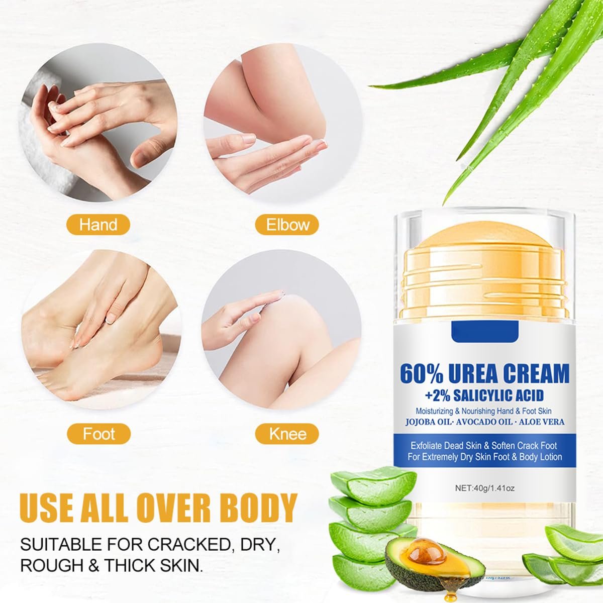 2Pcs Urea 60% Moisturizer and Anti-Cracking Foot Cream,Intensive Repair Dry Cracked Skin,Urea Heel Stick Balm,Hands,Heels,Elbow and Knees,Softens Hydrating Nourish Foot Care for Women and Men - Image 4
