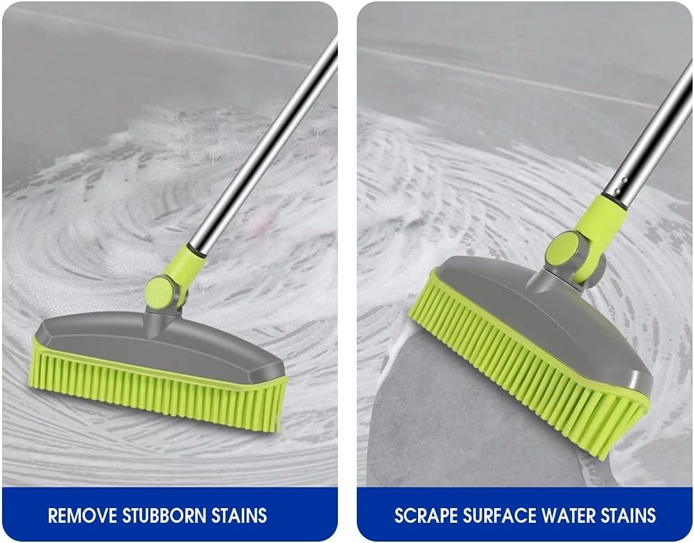 Adjustable Rubber Push Broom and Dustpan Set,Self Cleaning Indoor Outdoor Angle Brooms with Dust pan for Home,Long Handle for Floor Sweeping, Kids,Carpet Dog Cat Pets Offices Use - Image 3