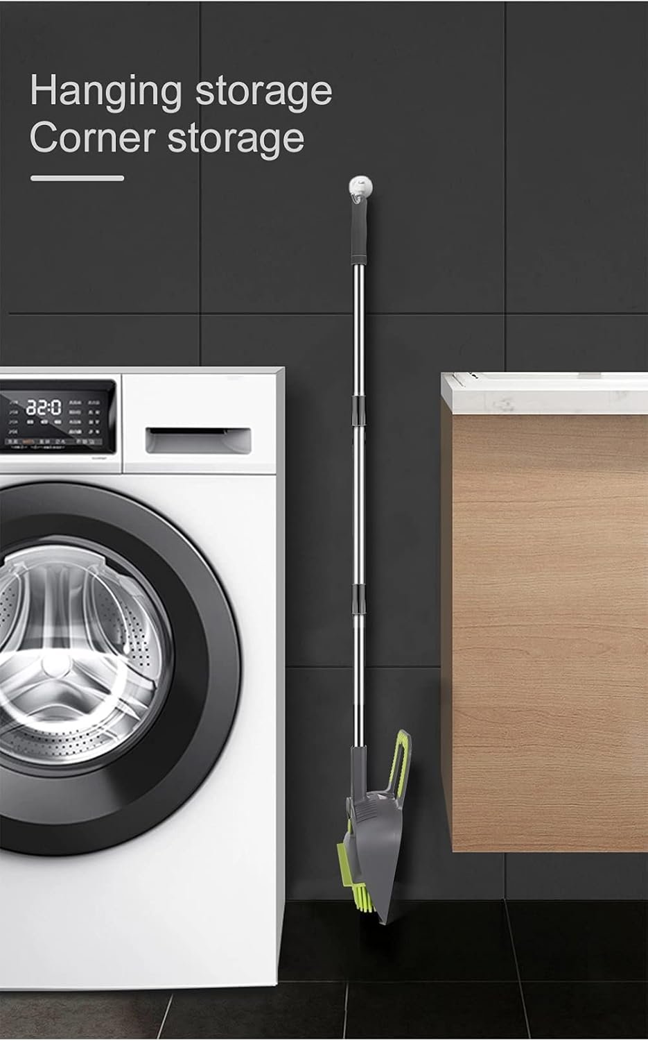 Adjustable Rubber Push Broom and Dustpan Set,Self Cleaning Indoor Outdoor Angle Brooms with Dust pan for Home,Long Handle for Floor Sweeping, Kids,Carpet Dog Cat Pets Offices Use - Image 5