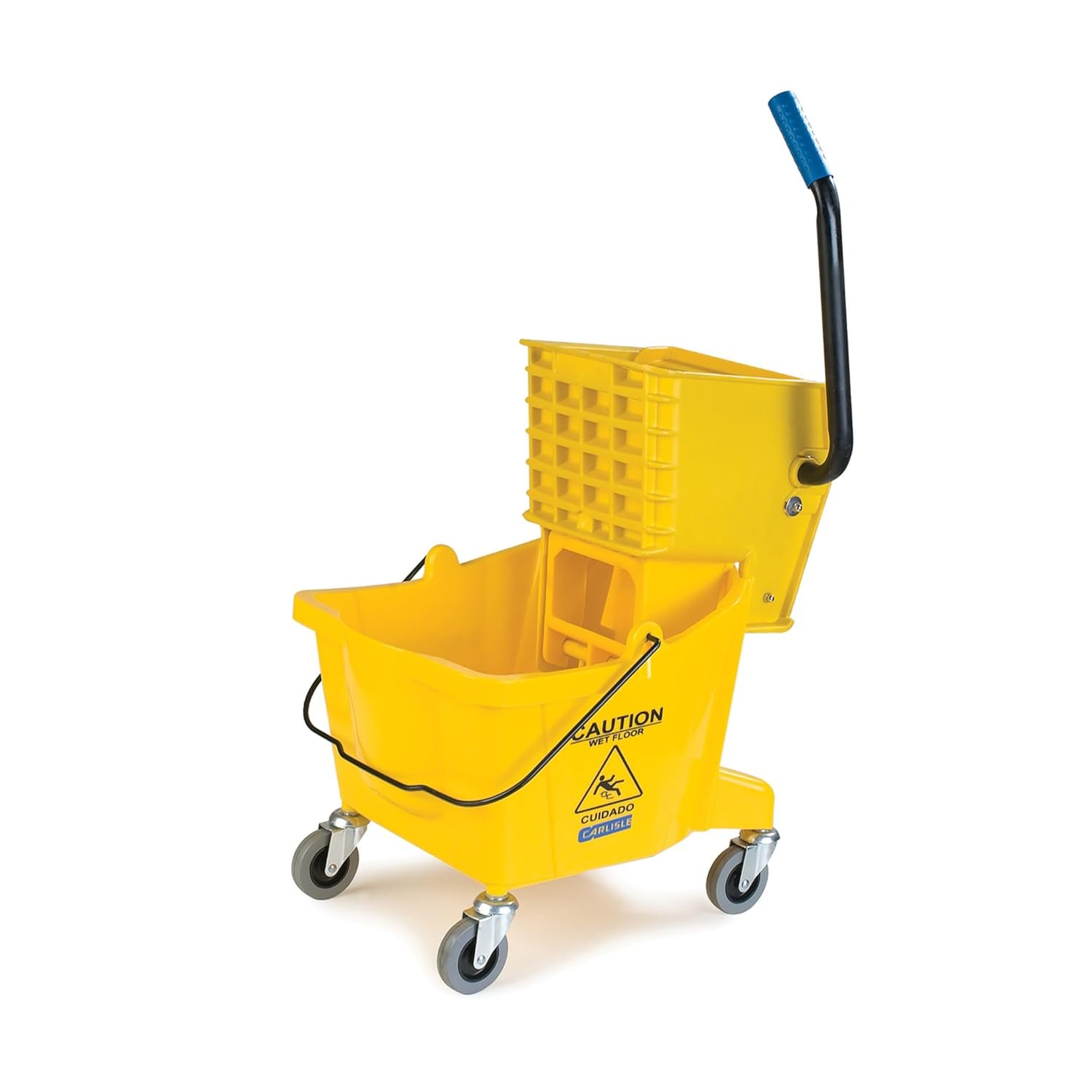 Carlisle FoodService Products 26-Quart Commercial Mop Bucket with Side-Press Wringer, Precision-Molded Polypropylene, Durable Wringer, Bucket with Non-Marking Casters, 18.5 x 16.5 x 23 Inches, Yellow - Image 2