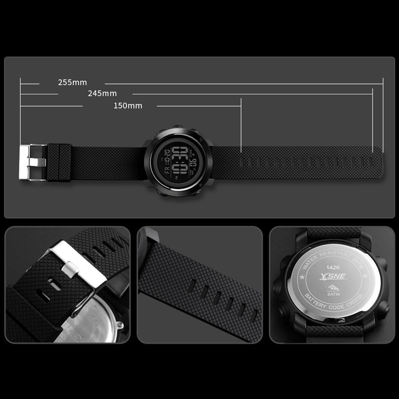 Digital Watch Sports Waterproof Military Back Light Small Watch for Men Black 1426 - Image 6