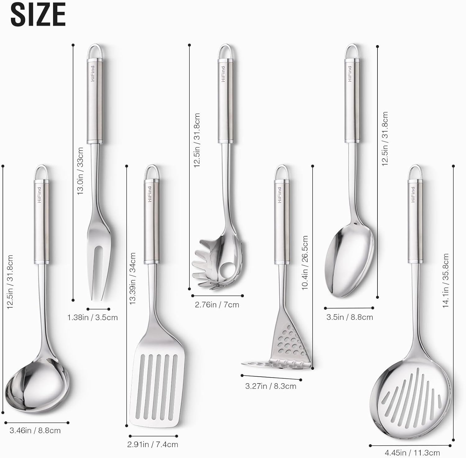 Stainless Steel Cooking Utensils 7PCS Kitchen Utensils Set, Heat Resistant Handle Utensils Set Included Ladle, Meat Fork, Slotted Spatula, Pasta Fork, Masher, Solid Spoon, Skimmer Spoon - Image 5