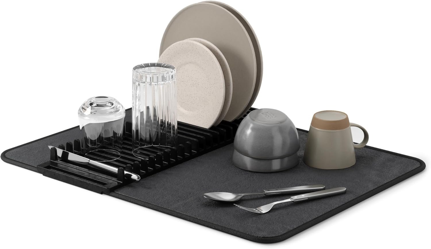 Umbra Udry Dish Rack and Microfiber Drying Mat – Space-Saving Design Folds Up for Easy Storage, Basic Rack, Black - Image 2