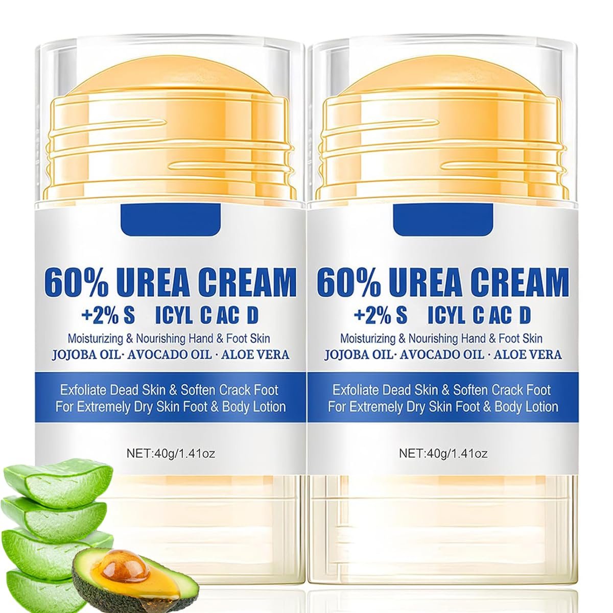 2Pcs Urea 60% Moisturizer and Anti-Cracking Foot Cream,Intensive Repair Dry Cracked Skin,Urea Heel Stick Balm,Hands,Heels,Elbow and Knees,Softens Hydrating Nourish Foot Care for Women and Men - Image 2