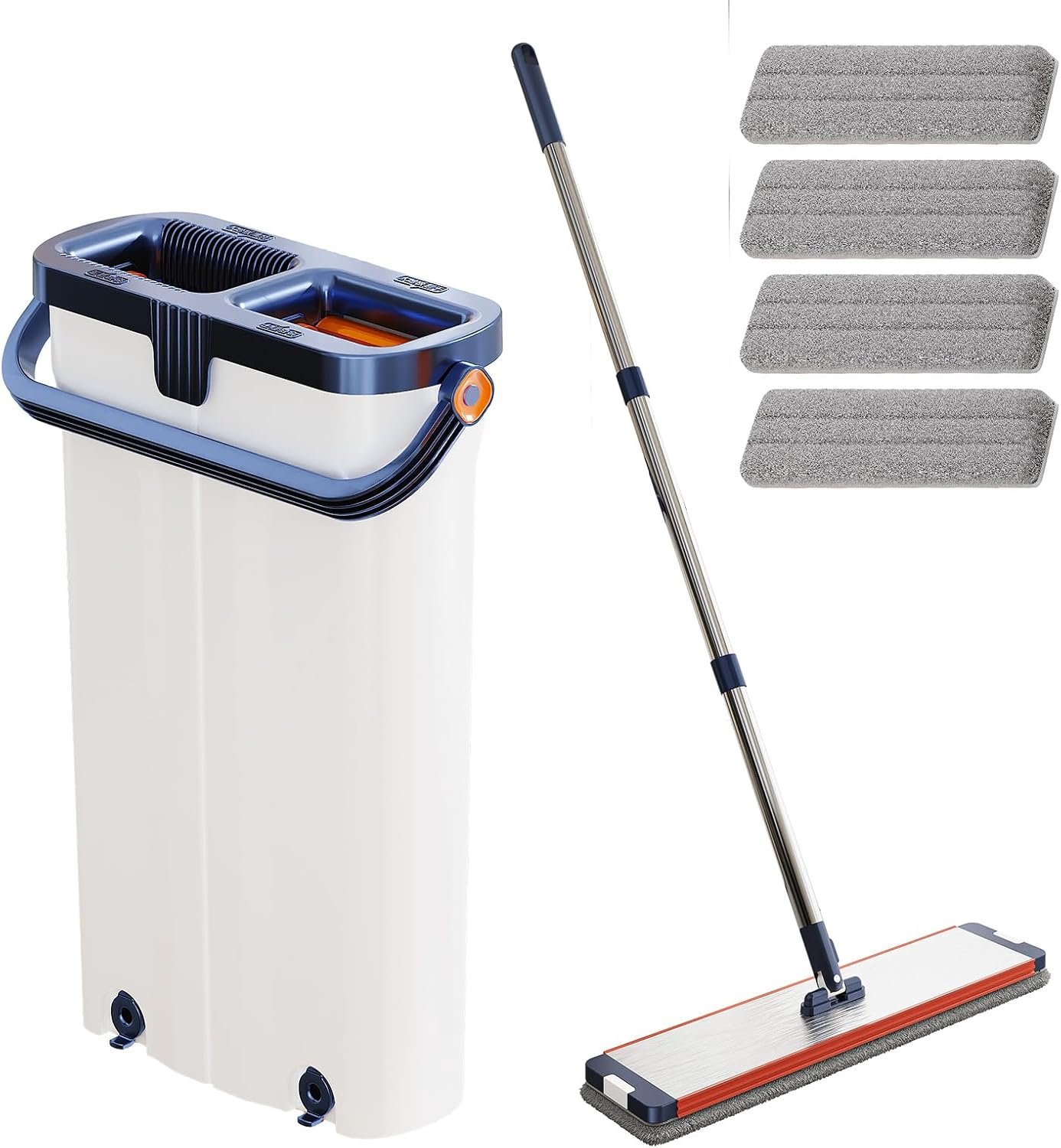 Household mop Bucket with Wringer, Microfiber Stainless Steel Flat mop Narrow Bucket Set, Reusable Microfiber mop pad, Suitable for Multi-Purpose Cleaning of Floors, Walls, and Glass - Image 2