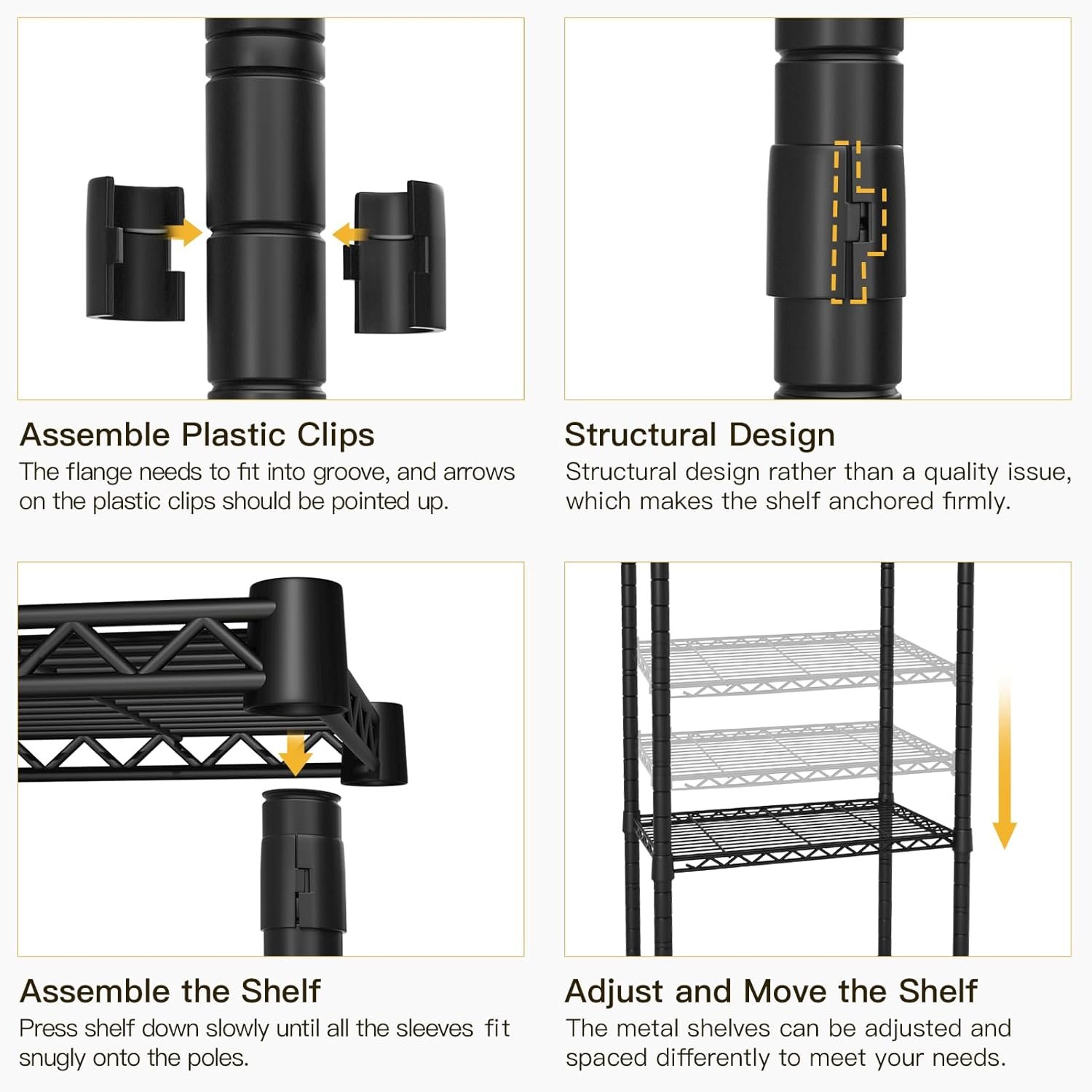 Ulif E11 Heavy-Duty Garment Rack, Metal Freestanding Clothes Rack and Closet Storage Organizer System with 8 Shelves and 4 Hanger Rods, (73.2 - 97.6)"W x 14.5"D x 71.2"H, Load 1034 LBS, Black - Image 10