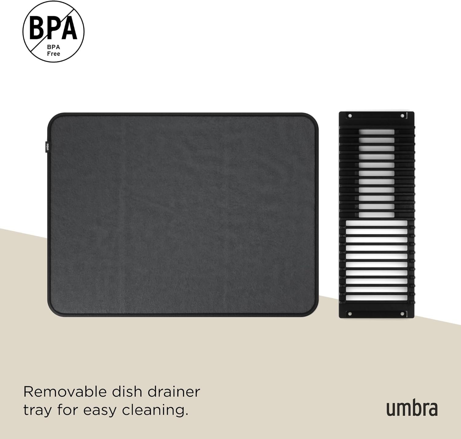 Umbra Udry Dish Rack and Microfiber Drying Mat – Space-Saving Design Folds Up for Easy Storage, Basic Rack, Black - Image 7