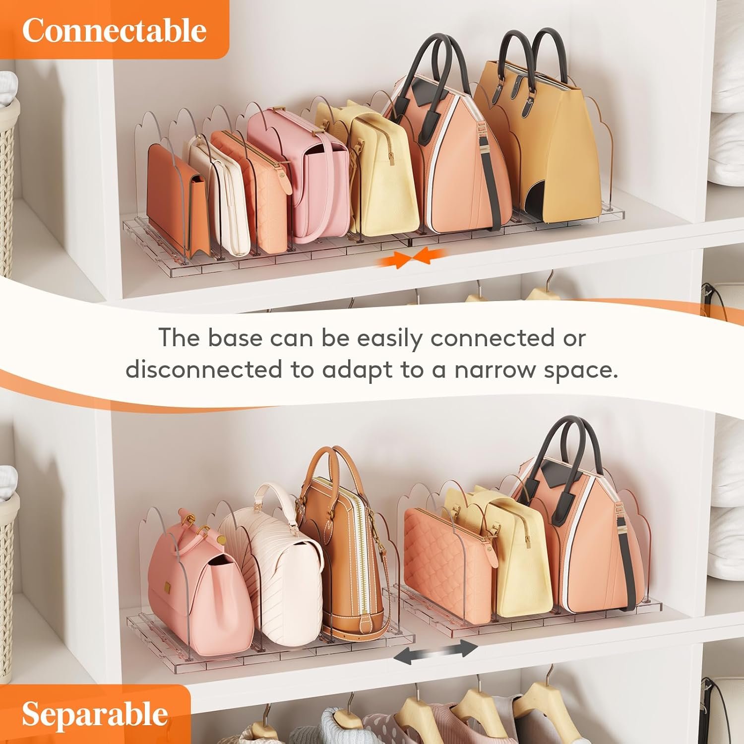 Lifewit 2 Pack Plastic Purse Organizer for Closet, Adjustable Shelf Dividers for Closet Organization, Clear Bag Storage Organizer, Separators for Handbag, Clutch Bag, Book in Bedroom, Office - Image 6