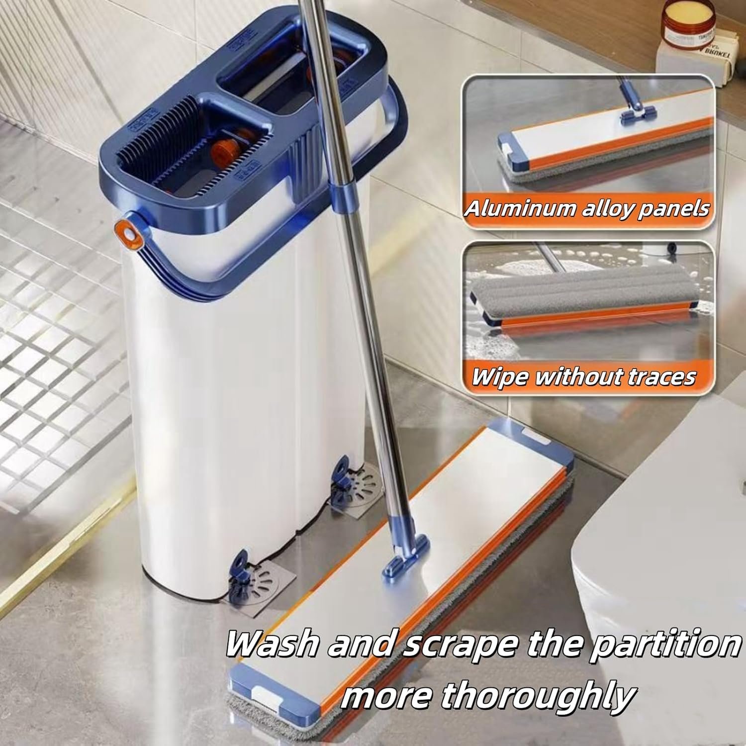 Household mop Bucket with Wringer, Microfiber Stainless Steel Flat mop Narrow Bucket Set, Reusable Microfiber mop pad, Suitable for Multi-Purpose Cleaning of Floors, Walls, and Glass - Image 6