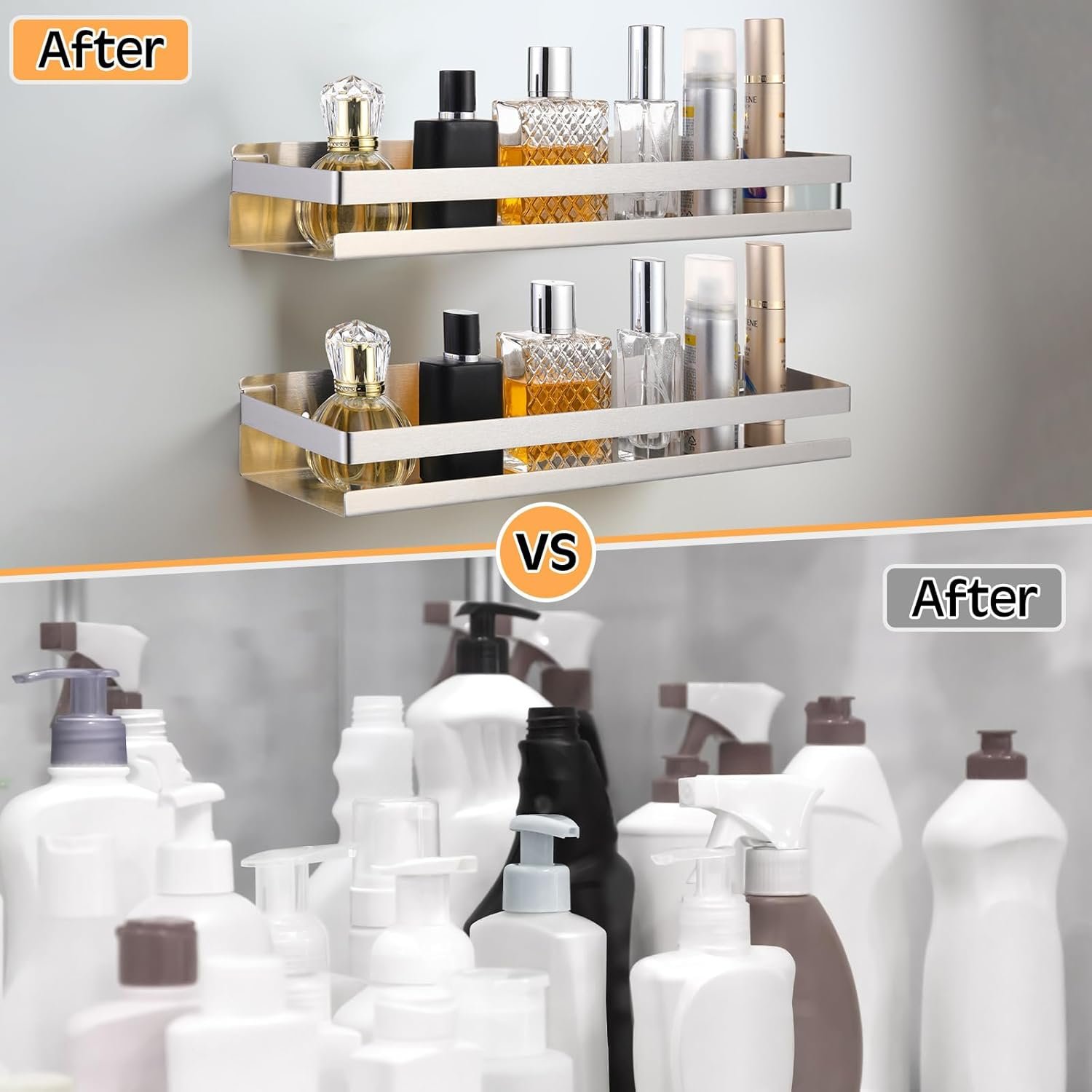 Lallisa 4 Pieces Stainless Steel Shelf Bathroom Shower Floating Shelves Wall Mounted Shower Caddy Basket Shelf Storage Organizer Shelves for Bathroom, Kitchen, Living Room, Silver, 15.75 Inch - Image 8