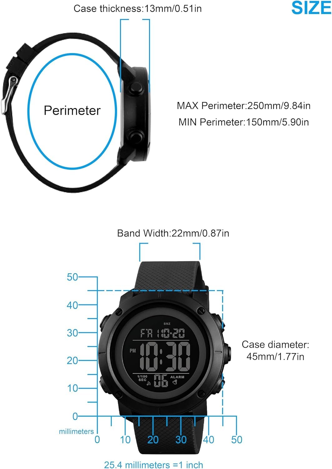 Digital Watch Sports Waterproof Military Back Light Small Watch for Men Black 1426 - Image 7