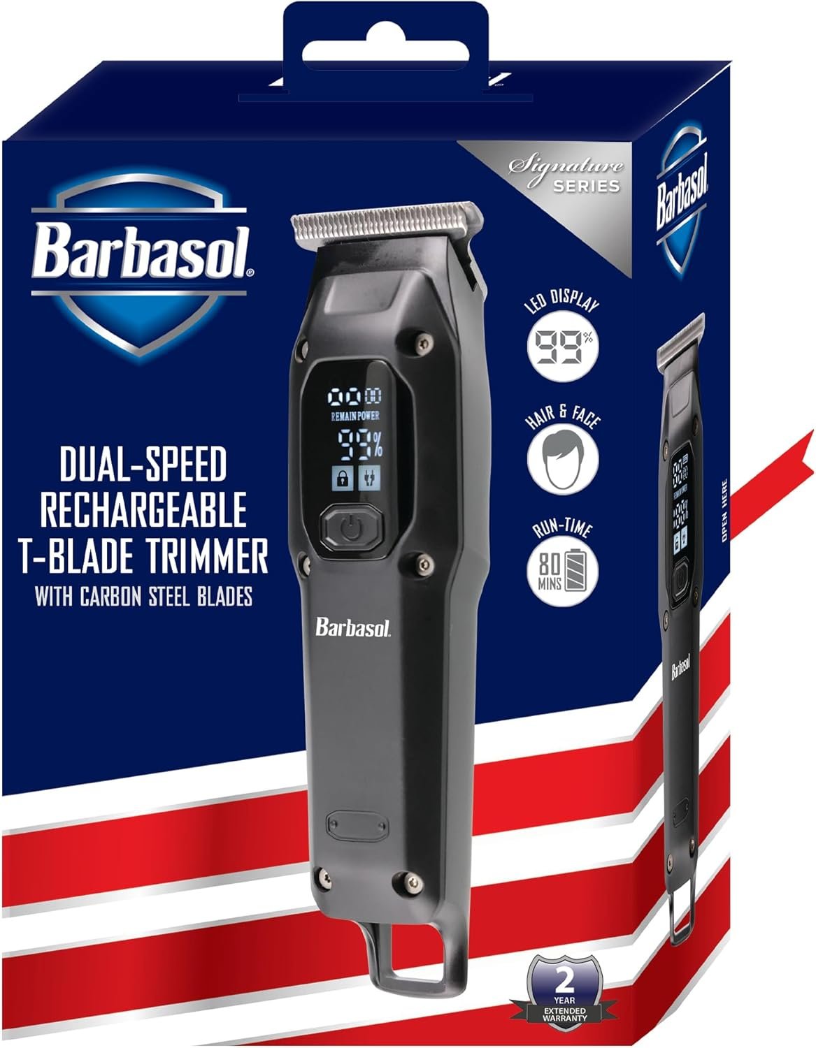 Barbasol T-Blade Trimmer, Rechargeable Hair and Beard Trimmer for Men, Dual Speed Hair Trimmer with 6 Clipper Guide Combs, LED Display, Clipper Oil, Brush, & Travel Bag - Image 7