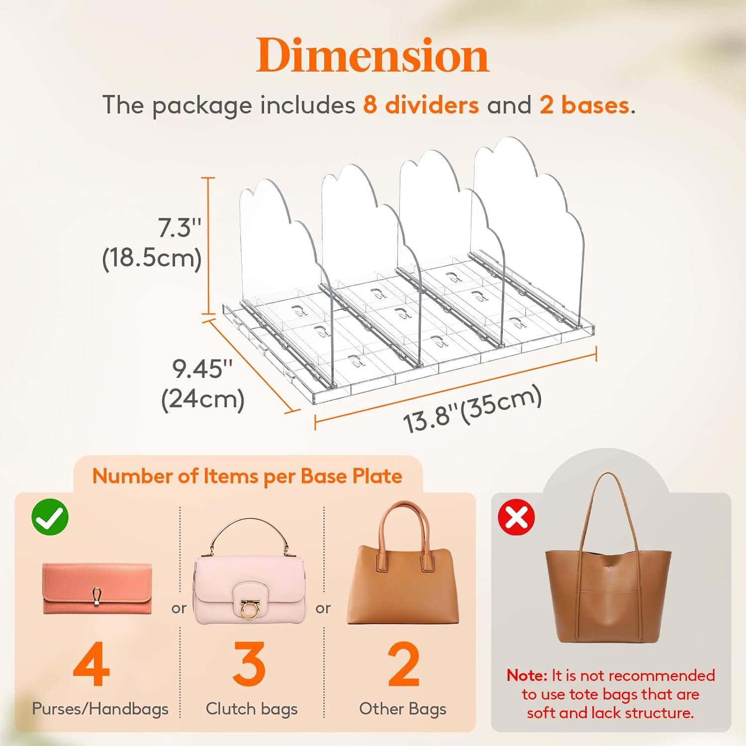 Lifewit 2 Pack Plastic Purse Organizer for Closet, Adjustable Shelf Dividers for Closet Organization, Clear Bag Storage Organizer, Separators for Handbag, Clutch Bag, Book in Bedroom, Office - Image 3