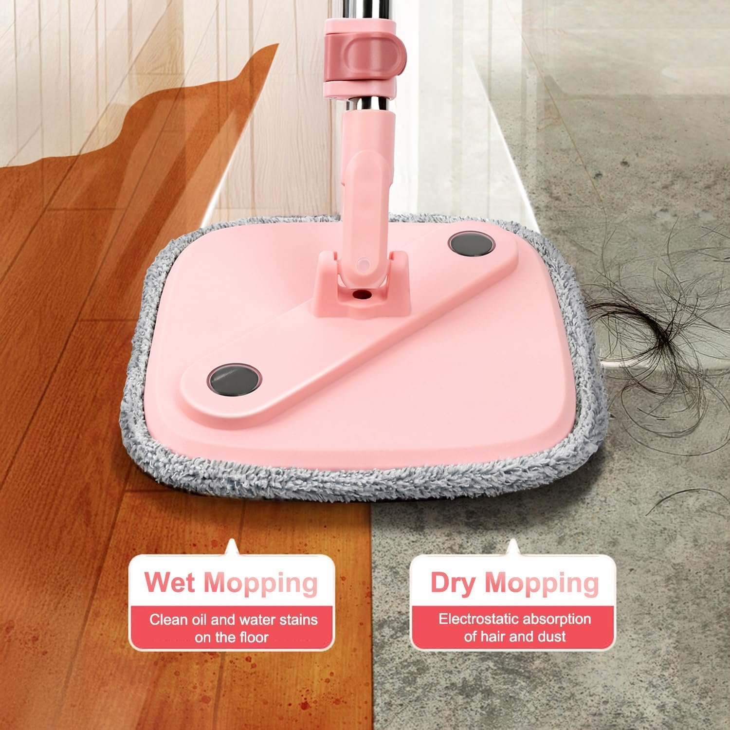 KZKR Square Spin Mop and Bucket Set with Self Separation Dirty and Clean Water System, Self Wringing 360° Rotating Mops Head with 10 Replaceable Microfiber Pads for Home Floors Cleaning - Image 8