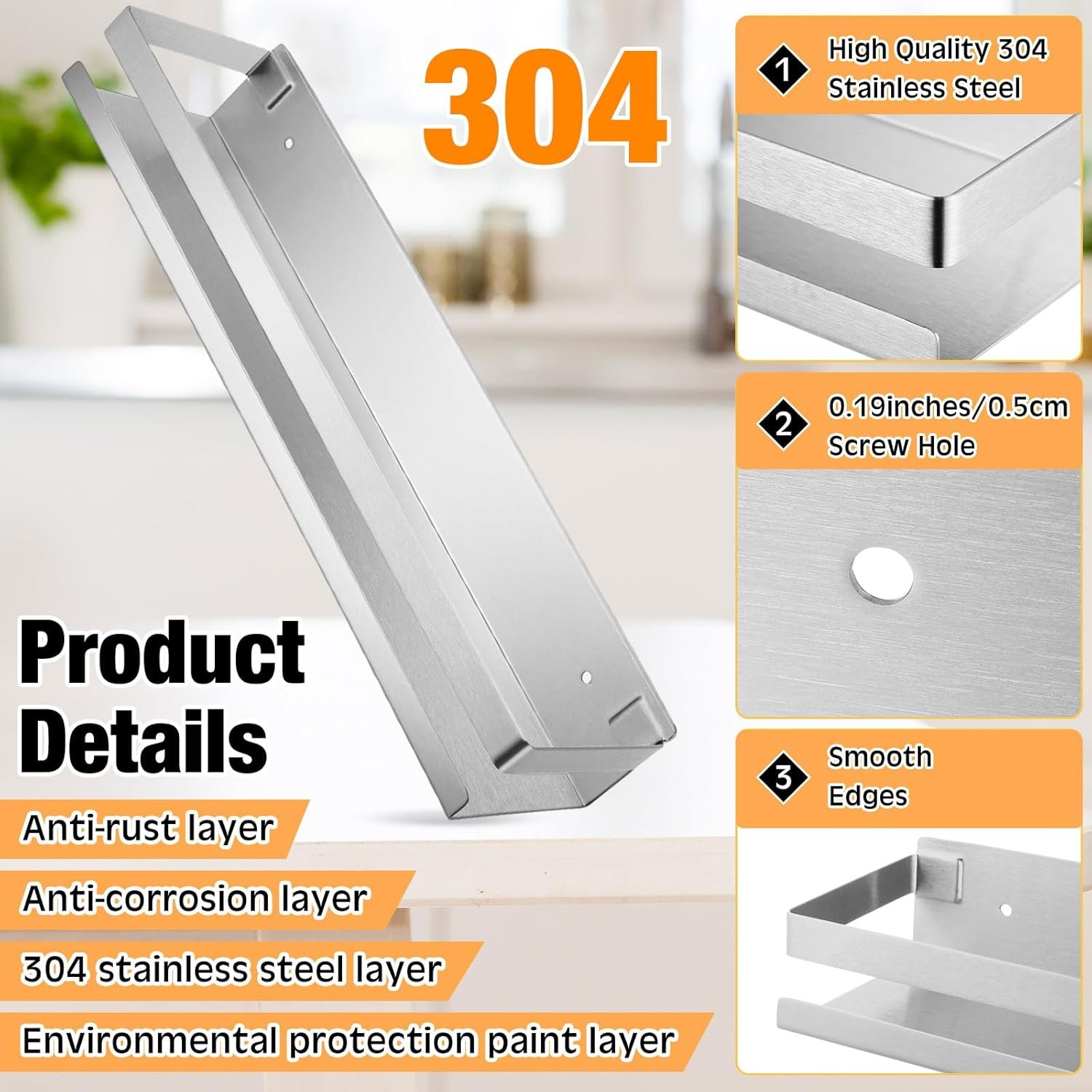 Lallisa 4 Pieces Stainless Steel Shelf Bathroom Shower Floating Shelves Wall Mounted Shower Caddy Basket Shelf Storage Organizer Shelves for Bathroom, Kitchen, Living Room, Silver, 15.75 Inch - Image 4