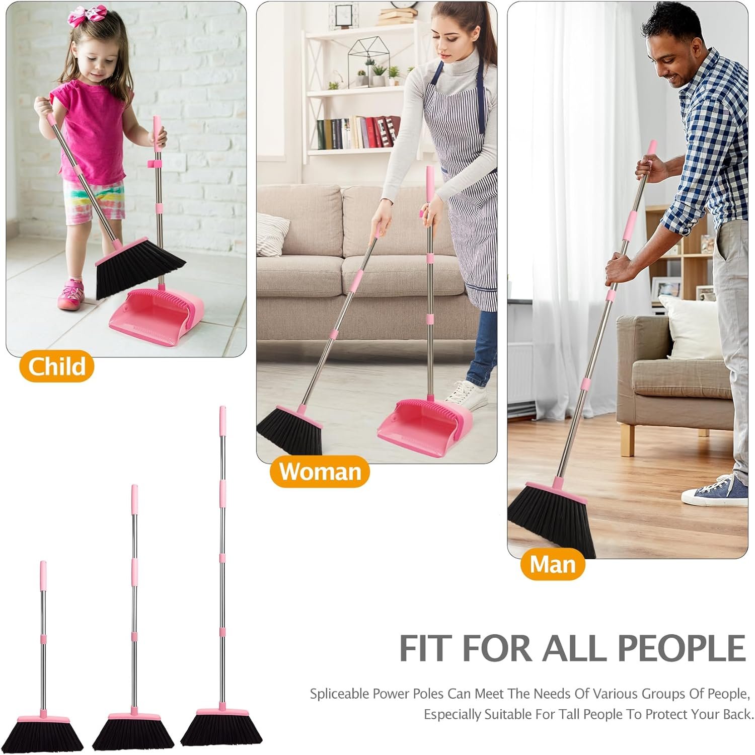Broom and Dustpan Set, Dustpans with Broom Combo for Home, Heavy Dust Broom and Dustpan Combo, Long Handle Dust Pan and Broom Set for Kitchen, Office, Pet Hair,Pink, Pack of 1 - Image 10