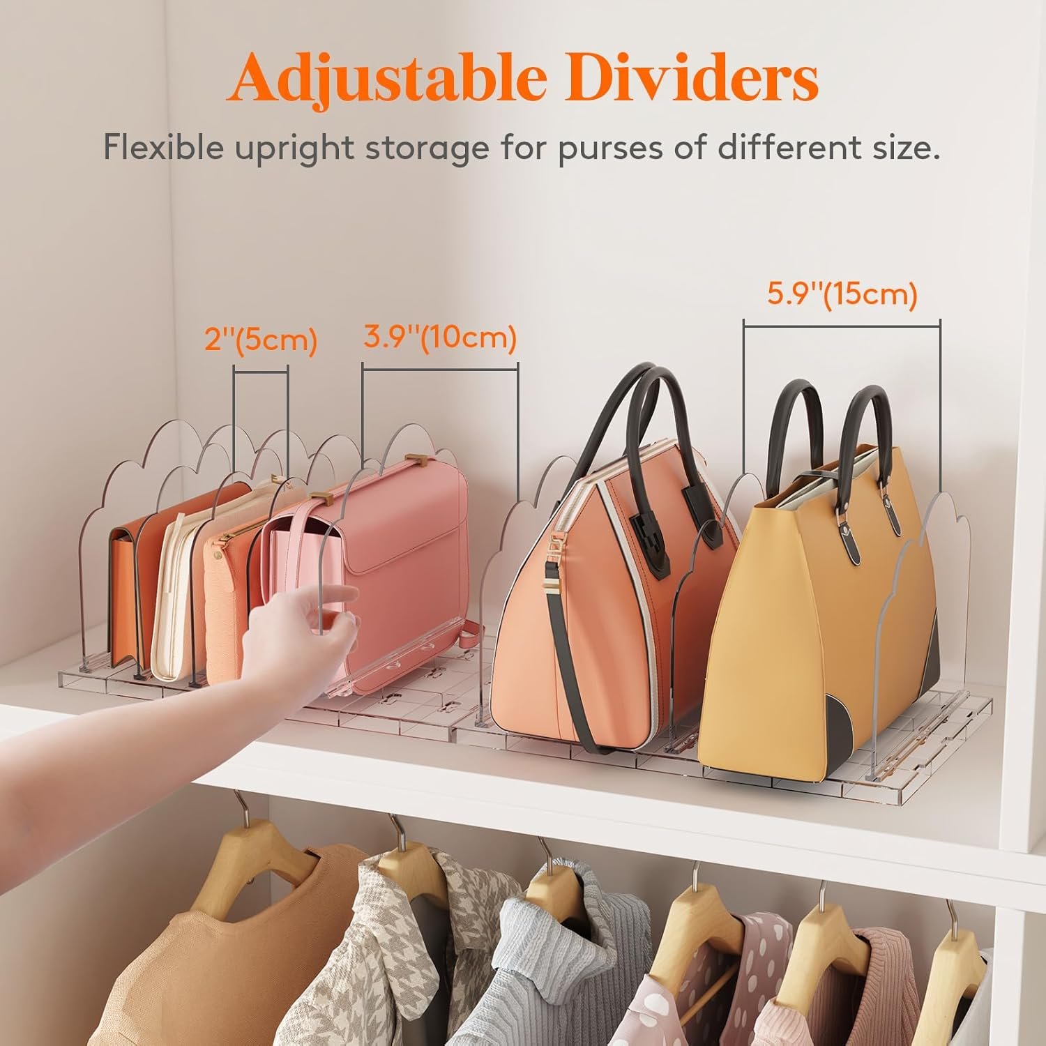 Lifewit 2 Pack Plastic Purse Organizer for Closet, Adjustable Shelf Dividers for Closet Organization, Clear Bag Storage Organizer, Separators for Handbag, Clutch Bag, Book in Bedroom, Office - Image 5
