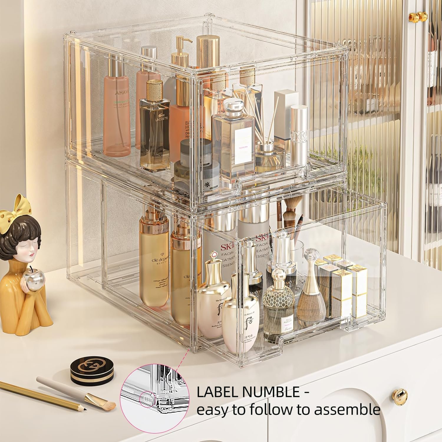 2 Packs Plastic Stackable Storage Drawers, Clear Desktop Drawer Organizers, 2 Drawer Storage Organizer, Make up Organizer with Drawers, Arcylic Drawers Organizer for Office Supplies, School, Home - Image 6