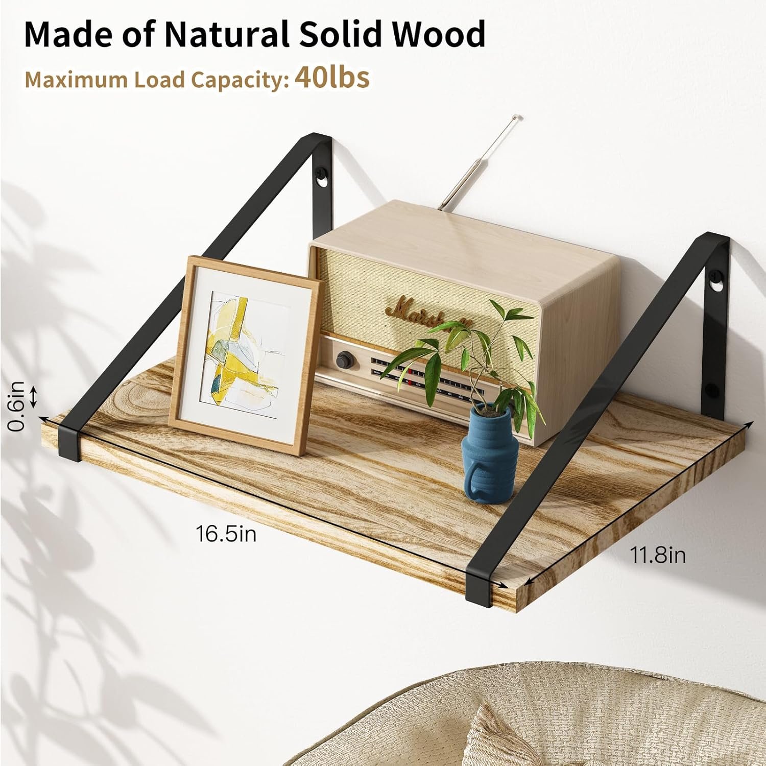 Fixwal 12 Inch Deep Floating Shelves, Rustic Wood Large Wall Mounted Shelves for Decor Storage for Bedroom, Living Room, Kitchen, Bathroom and Office Storage - Image 4