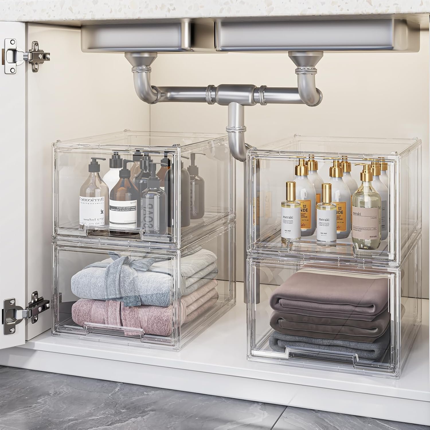 2 Packs Plastic Stackable Storage Drawers, Clear Desktop Drawer Organizers, 2 Drawer Storage Organizer, Make up Organizer with Drawers, Arcylic Drawers Organizer for Office Supplies, School, Home - Image 7