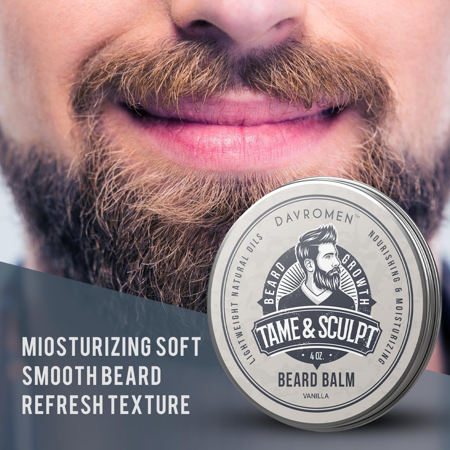 Vanilla Beard Balm (4 Oz), Beard Balm for Men, with Olive Fruit Oil, Coconut Oil, Shea Butter - Styles, Strengthens & Softens Beards, Leave in Conditioner Wax for Men - Image 4