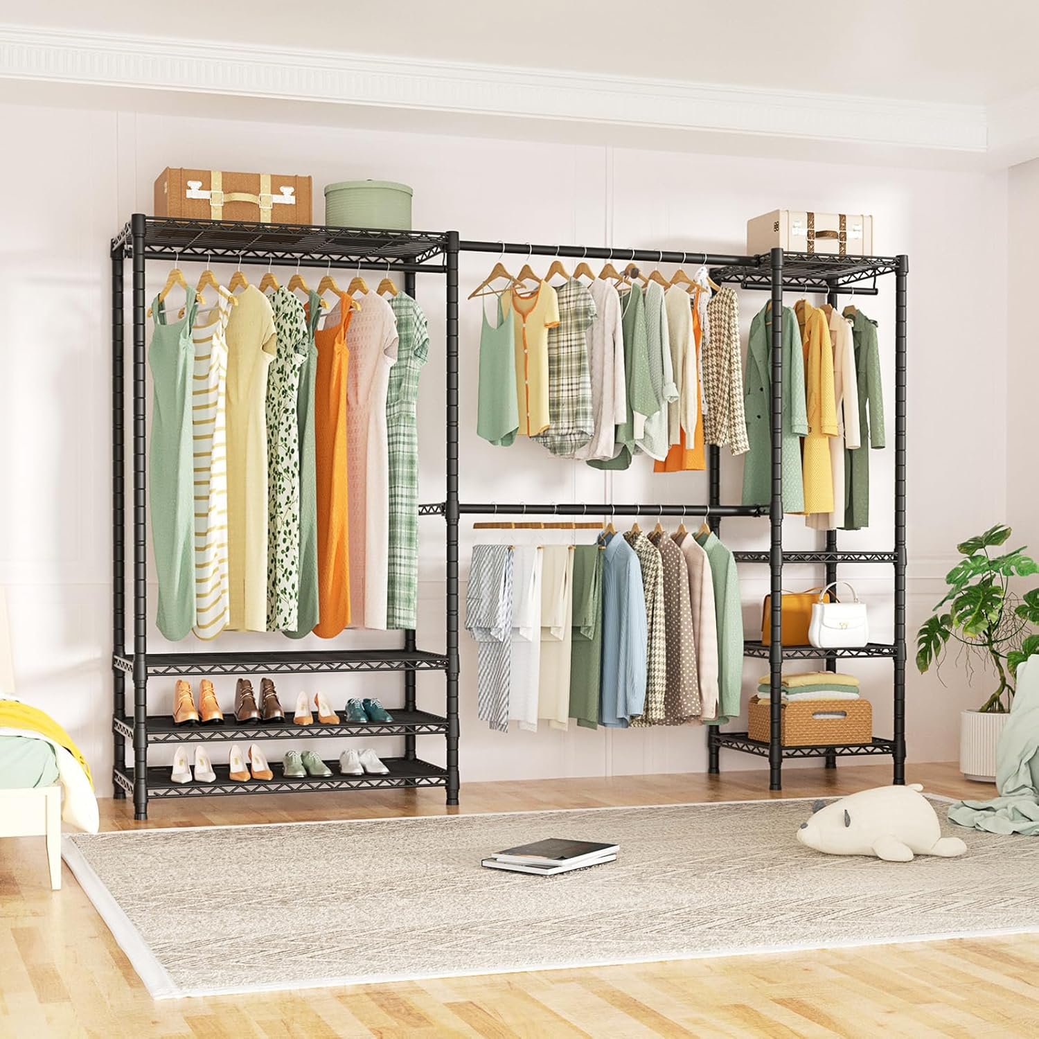 Ulif E11 Heavy-Duty Garment Rack, Metal Freestanding Clothes Rack and Closet Storage Organizer System with 8 Shelves and 4 Hanger Rods, (73.2 - 97.6)"W x 14.5"D x 71.2"H, Load 1034 LBS, Black - Image 7