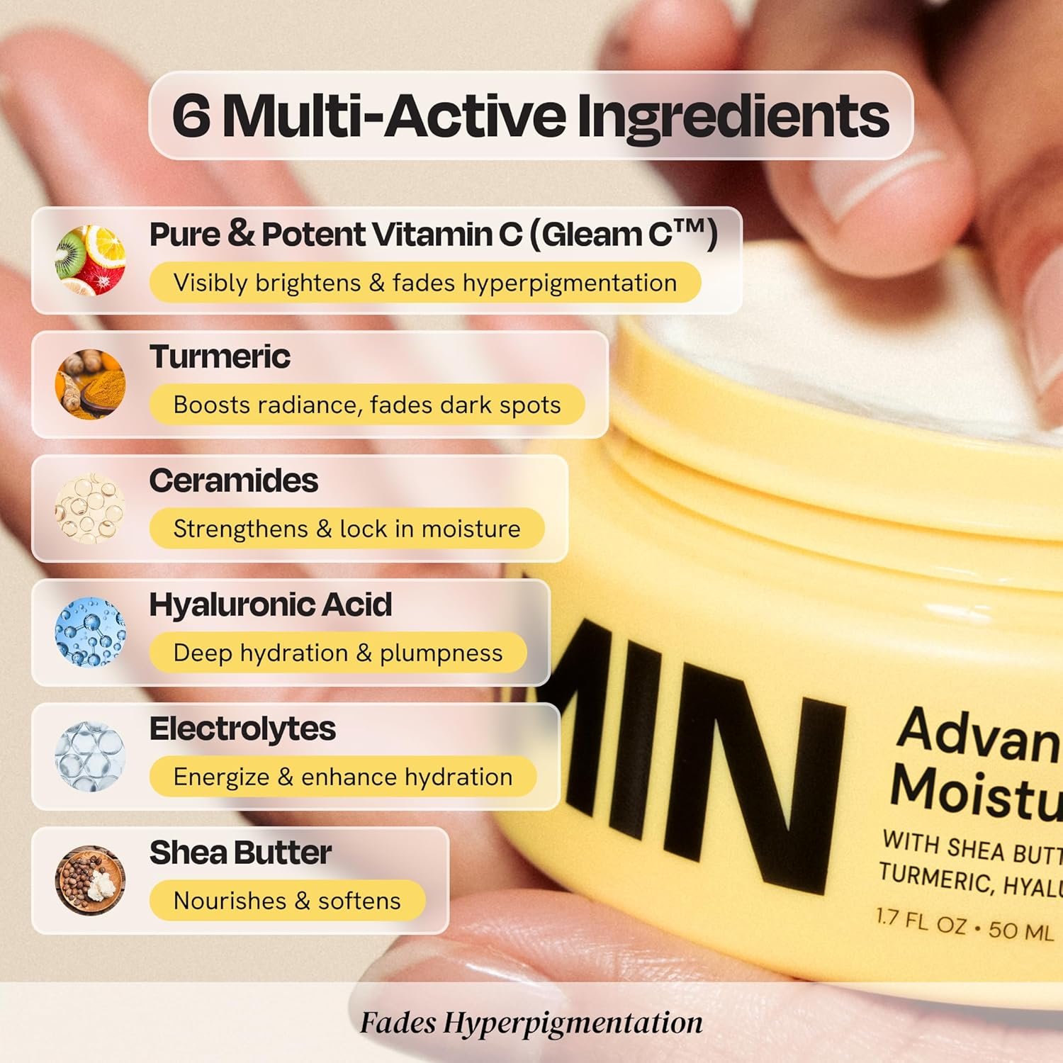 Gleamin Advanced Brightening Face Moisturizer - Face Cream for Women & Men with Vitamin C, Ceramides, Turmeric & Hyaluronic Acid - Faded Cream for Dark Spots, Uneven Skin Tone & Hydration - 1.7 fl oz - Image 6