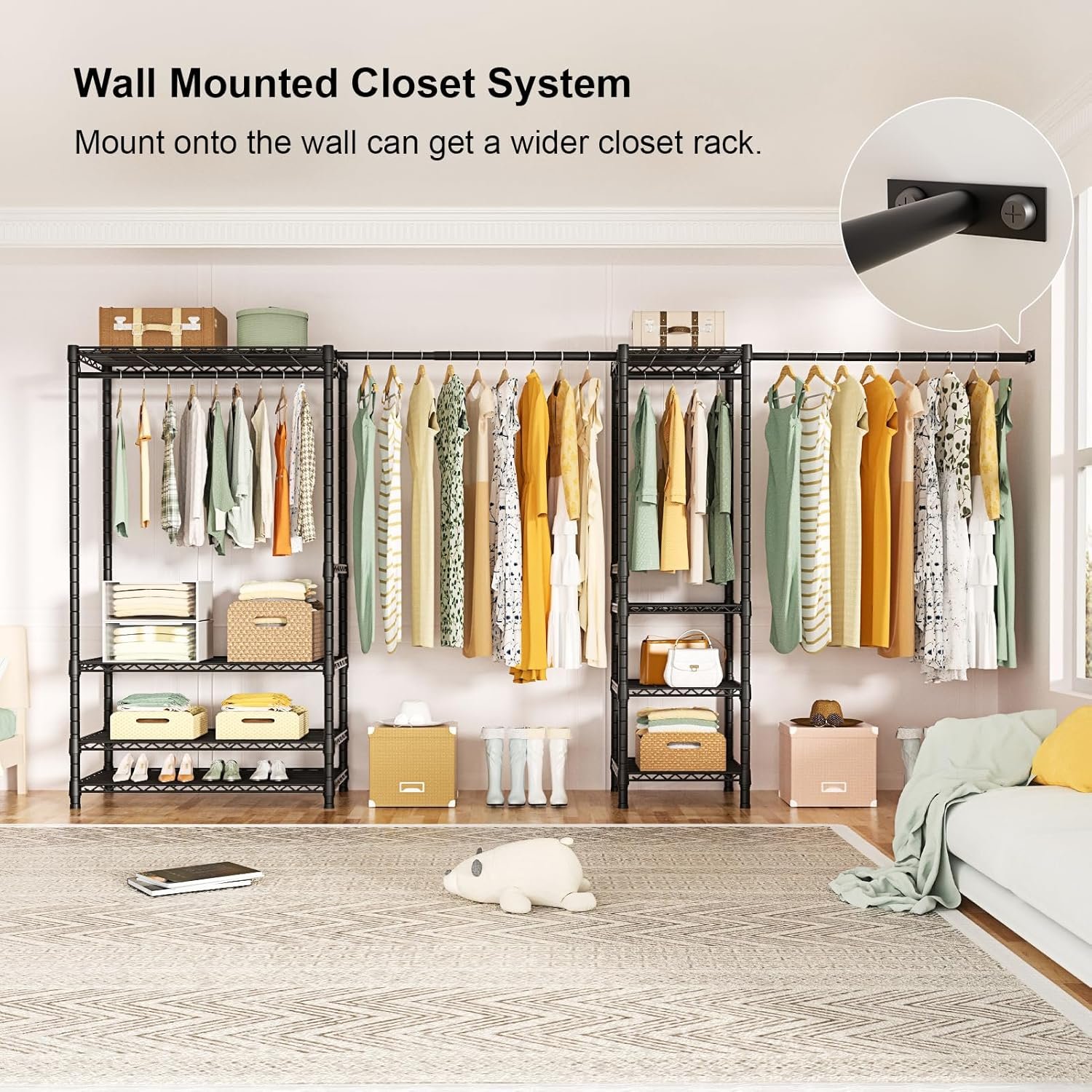 Ulif E11 Heavy-Duty Garment Rack, Metal Freestanding Clothes Rack and Closet Storage Organizer System with 8 Shelves and 4 Hanger Rods, (73.2 - 97.6)"W x 14.5"D x 71.2"H, Load 1034 LBS, Black - Image 5