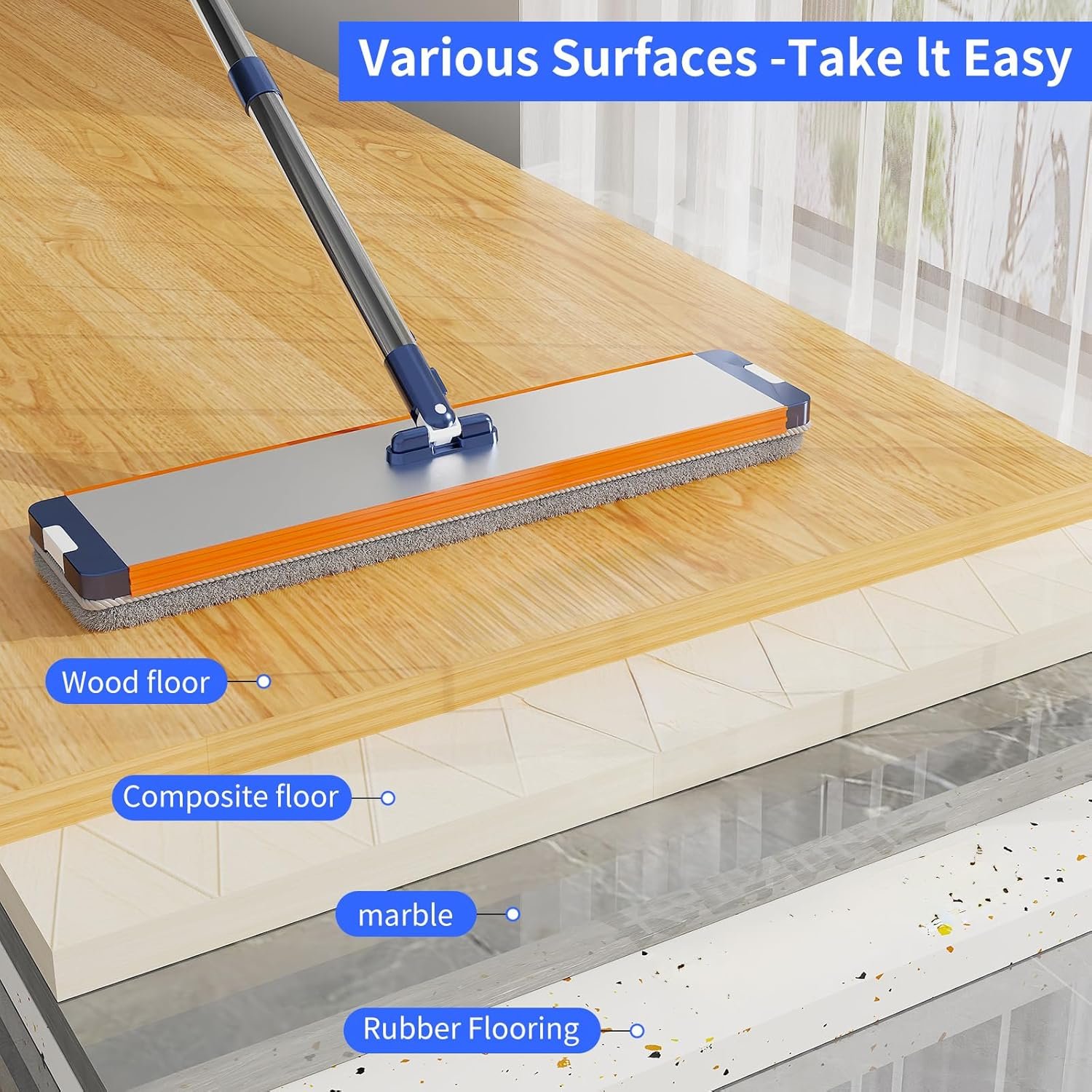 Household mop Bucket with Wringer, Microfiber Stainless Steel Flat mop Narrow Bucket Set, Reusable Microfiber mop pad, Suitable for Multi-Purpose Cleaning of Floors, Walls, and Glass - Image 10