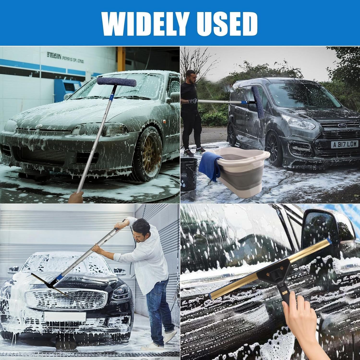 Pro Window Cleaning Kit with Storage Bucket, with 4 13 inch Extension Rods, Scrubber, Spray Bottle, Rag and Scraper with Rotating Head - Car/Home Glass Cleaning System - Image 7