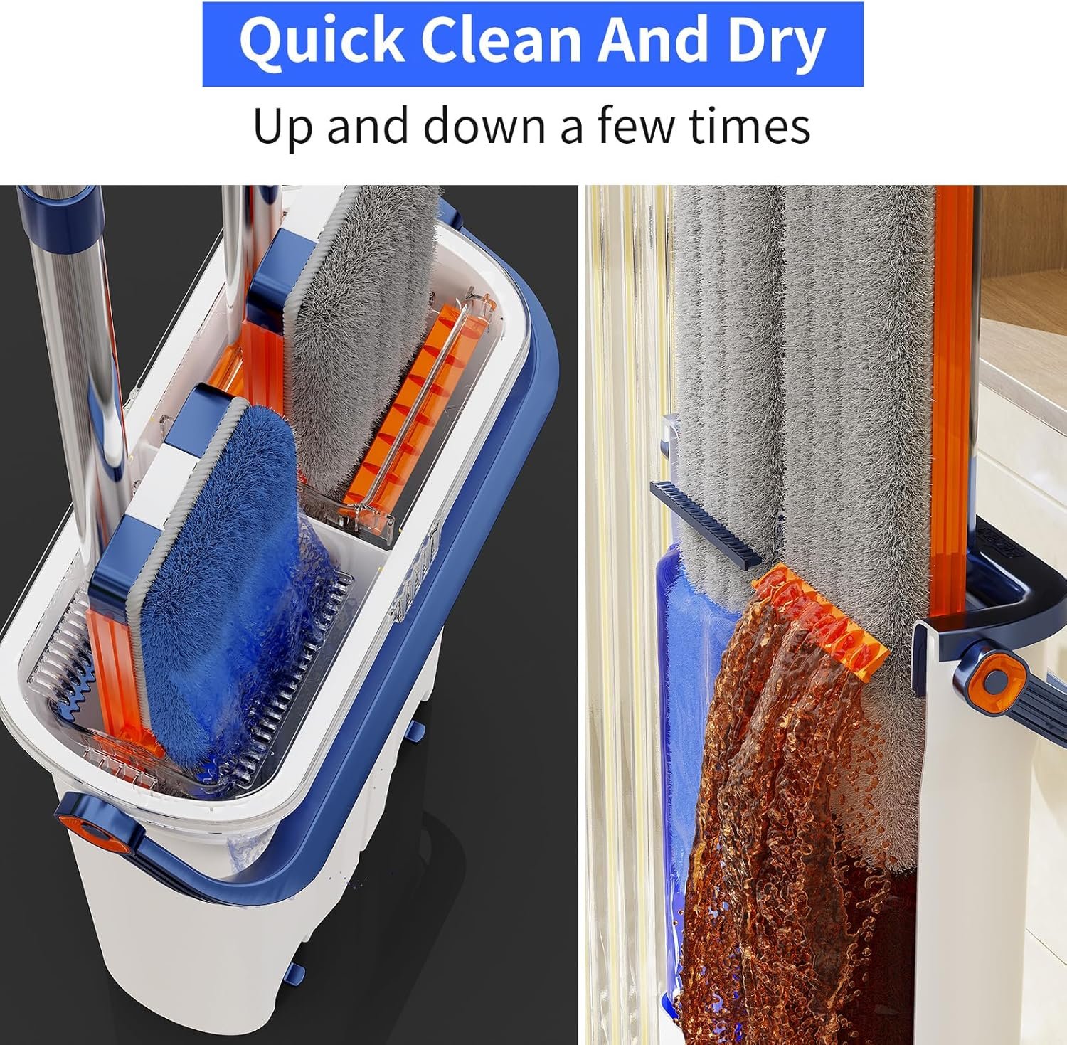 Household mop Bucket with Wringer, Microfiber Stainless Steel Flat mop Narrow Bucket Set, Reusable Microfiber mop pad, Suitable for Multi-Purpose Cleaning of Floors, Walls, and Glass - Image 8