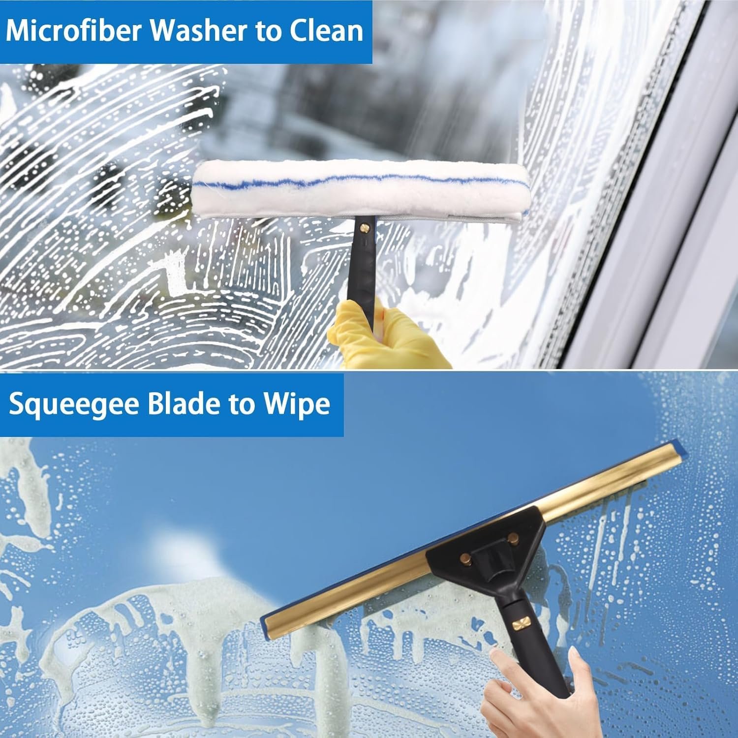 Pro Window Cleaning Kit with Storage Bucket, with 4 13 inch Extension Rods, Scrubber, Spray Bottle, Rag and Scraper with Rotating Head - Car/Home Glass Cleaning System - Image 5