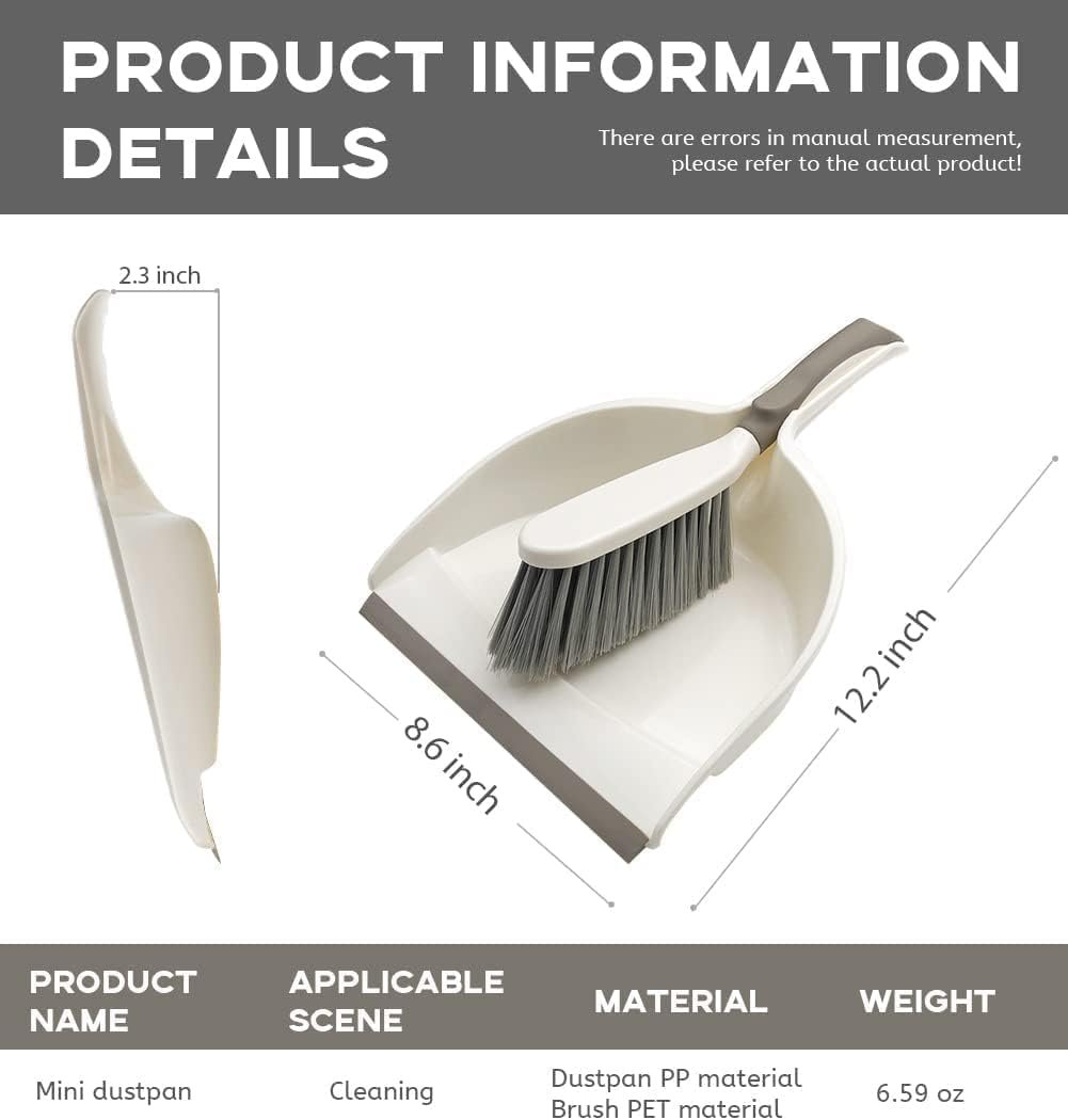 Dust Pan, Dustpan and Brush Set, Small Dust pan and Brush Set, Hand Broom and Dustpan Set for Home, Handheld Angled Dust Pans and Broom are Daily Essential Cleaning Tools for The Family. 3 Set Beige - Image 5