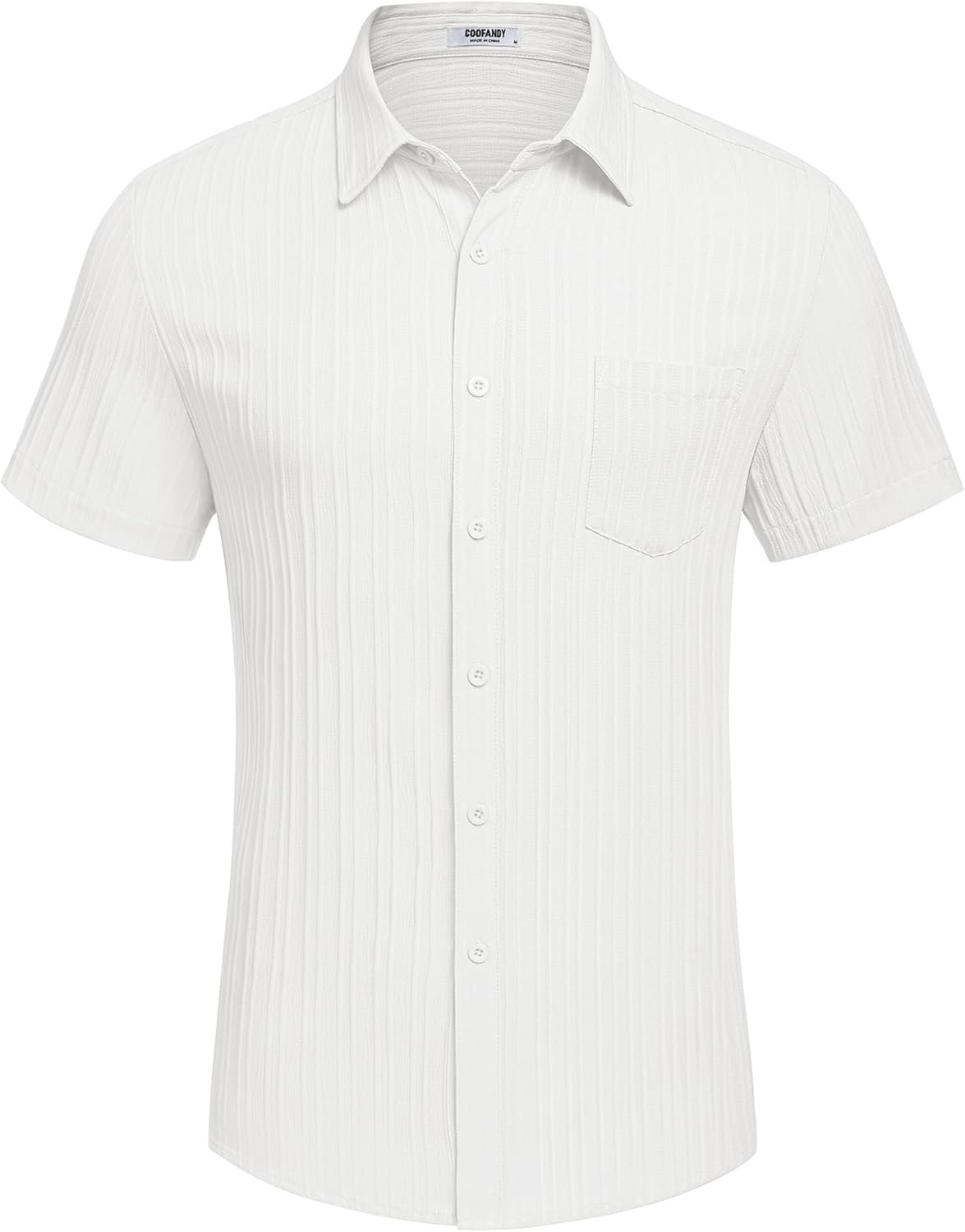 COOFANDY Men's Casual Button Down Shirts Short Sleeve Textured Summer Beach Shirt with Pocket - Image 5
