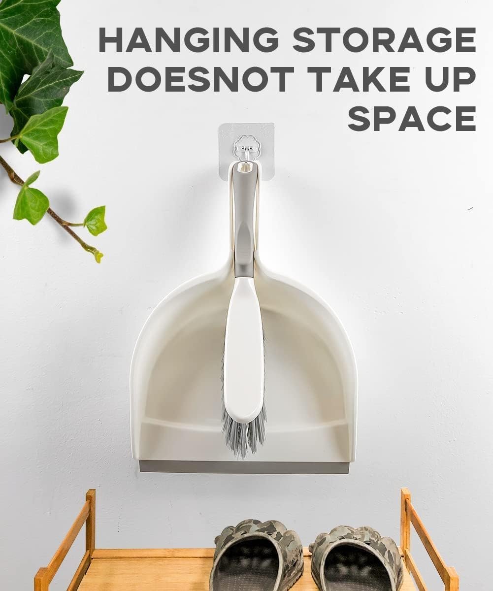 Dust Pan, Dustpan and Brush Set, Small Dust pan and Brush Set, Hand Broom and Dustpan Set for Home, Handheld Angled Dust Pans and Broom are Daily Essential Cleaning Tools for The Family. 3 Set Beige - Image 7