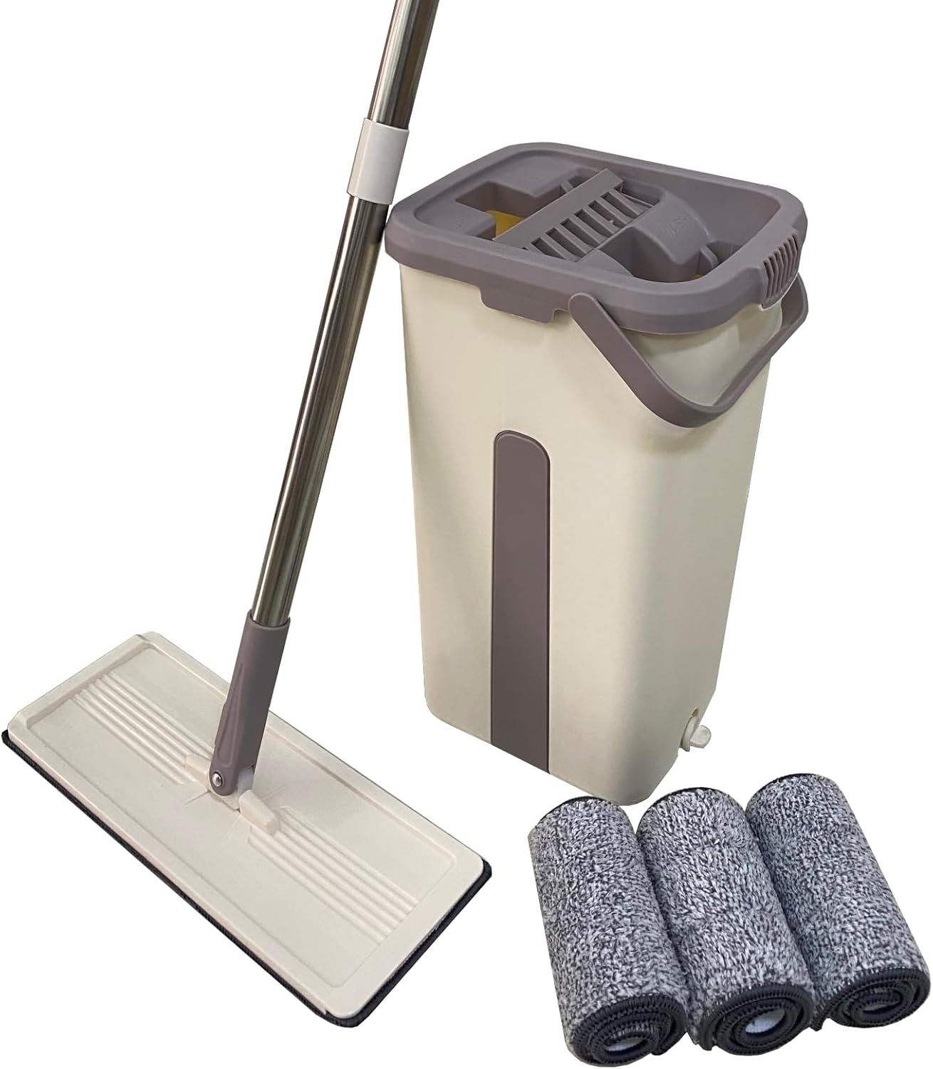 Flat Mop and Bucket with Wringer Set for Floor Cleaning, Separates Dirty and Clean Water, Wall Cleaner Mop, 4pcs Washable Microfiber Pads - Image 2