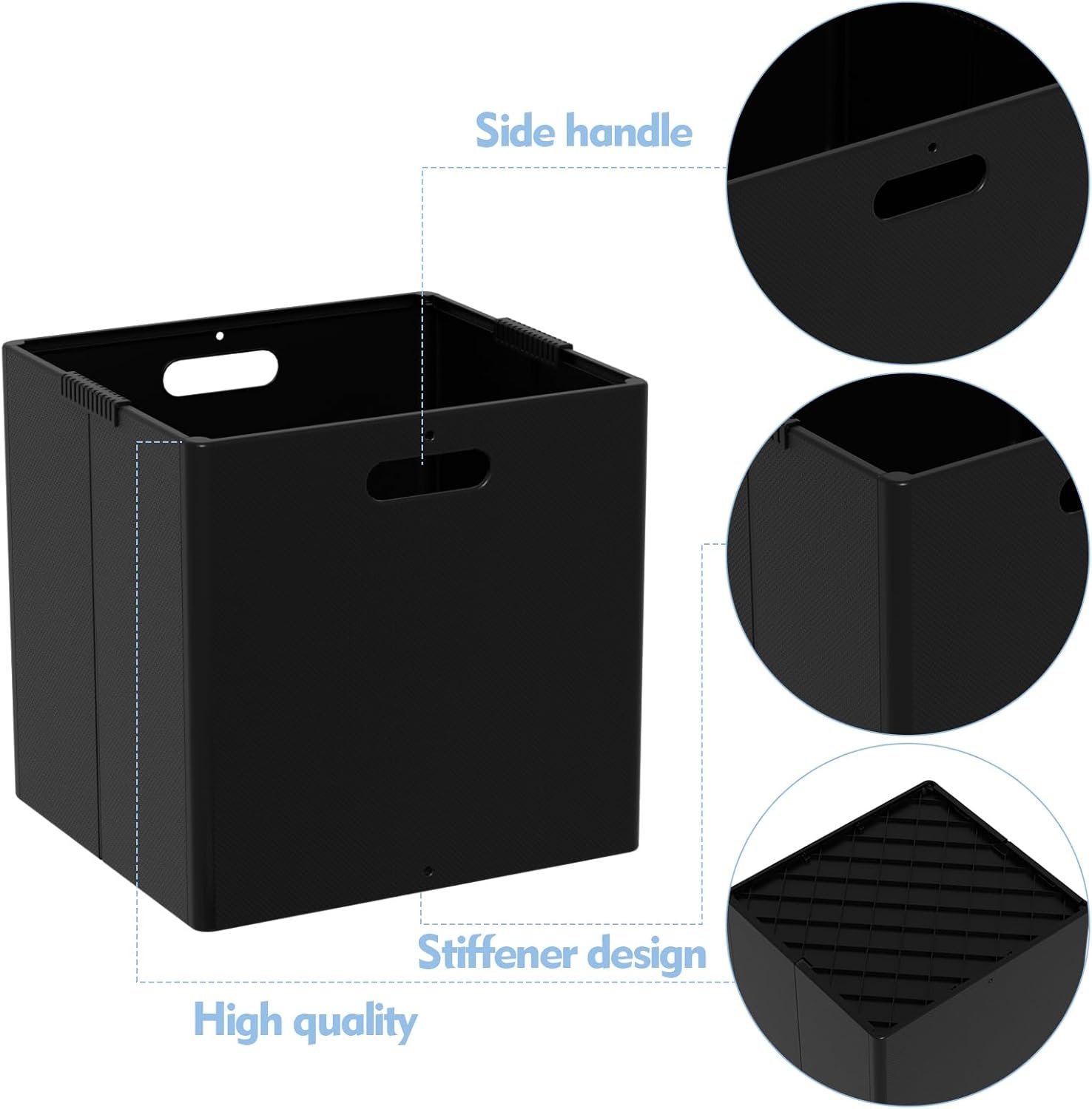 13 Inches Plastic Foldable Cube Bins, Black Plastic Collapsible Storage Cubes, 4 Packs - Image 5