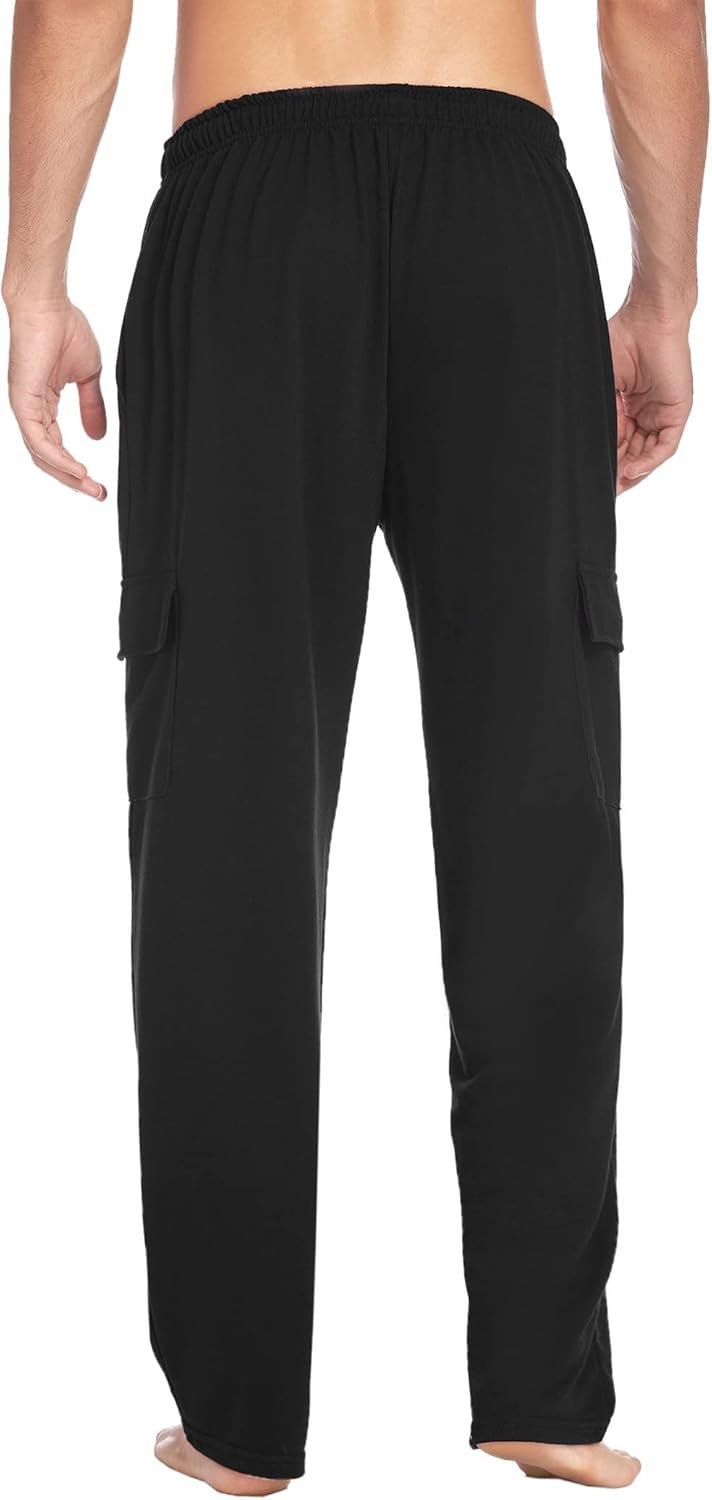 Deyeek Men's Cargo Sweatpants Open Bottom Baggy Sweat Pants for Mens Straight Leg Gym Cargo Sweats Lounge Pants with Pockets - Image 3