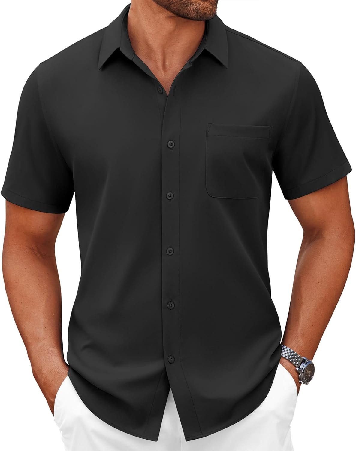 COOFANDY Mens Short Sleeve Button Down Shirts Casual Dress Shirts for Men Summer Untucked Shirts with Pocket - Image 2