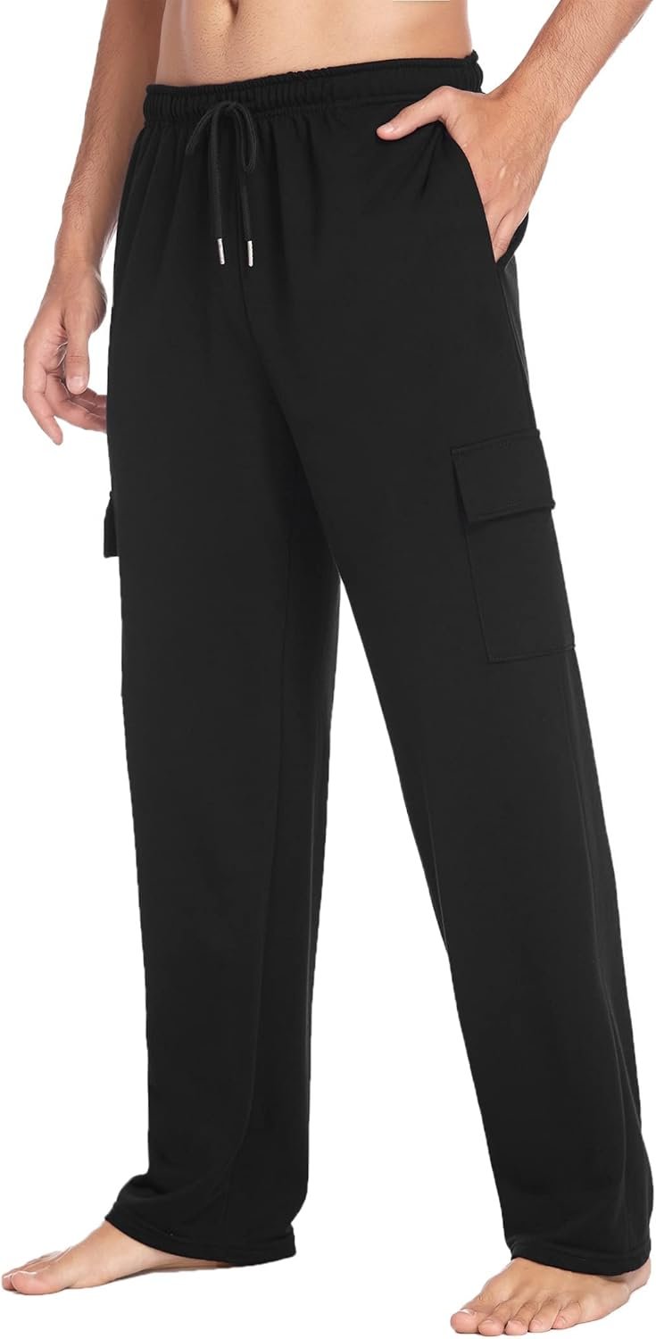 Deyeek Men's Cargo Sweatpants Open Bottom Baggy Sweat Pants for Mens Straight Leg Gym Cargo Sweats Lounge Pants with Pockets - Image 2