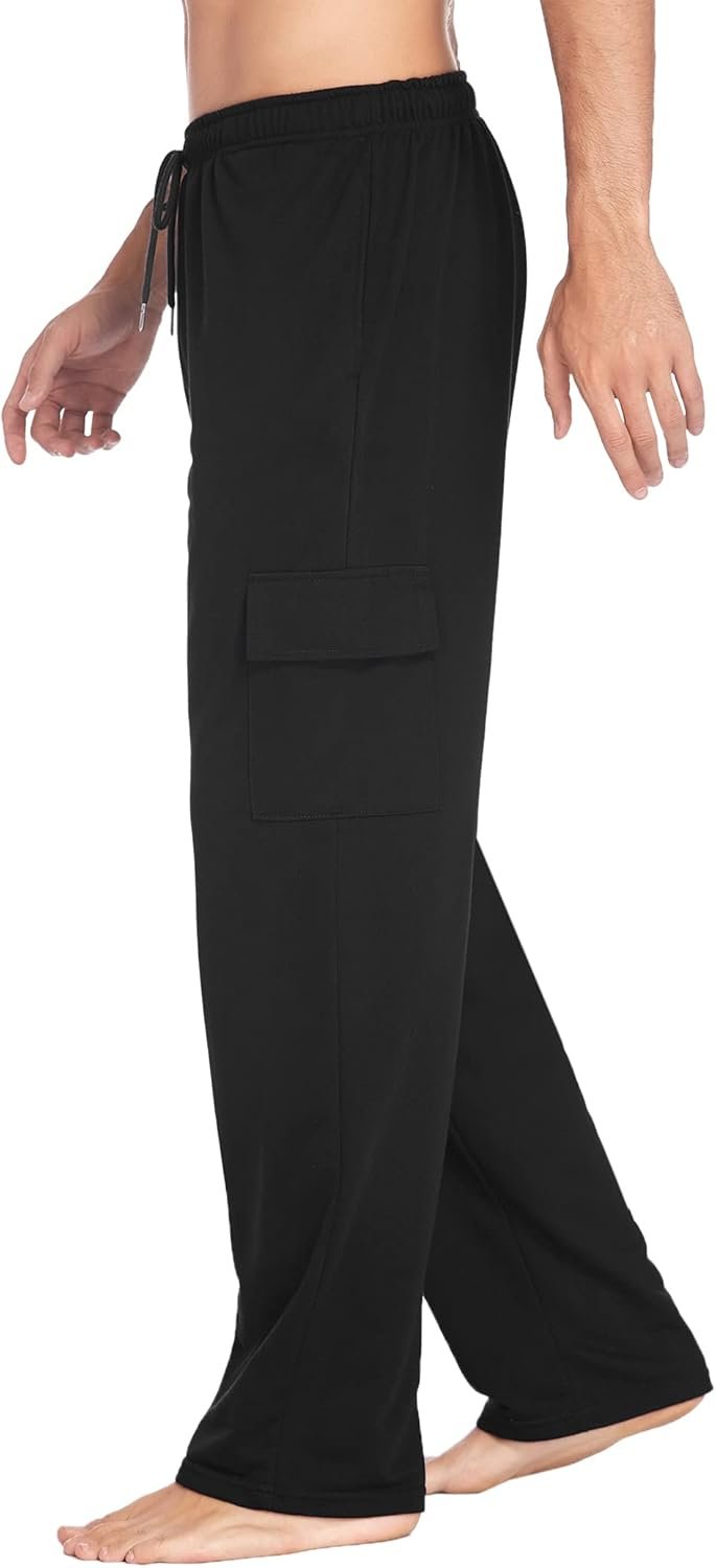 Deyeek Men's Cargo Sweatpants Open Bottom Baggy Sweat Pants for Mens Straight Leg Gym Cargo Sweats Lounge Pants with Pockets - Image 5