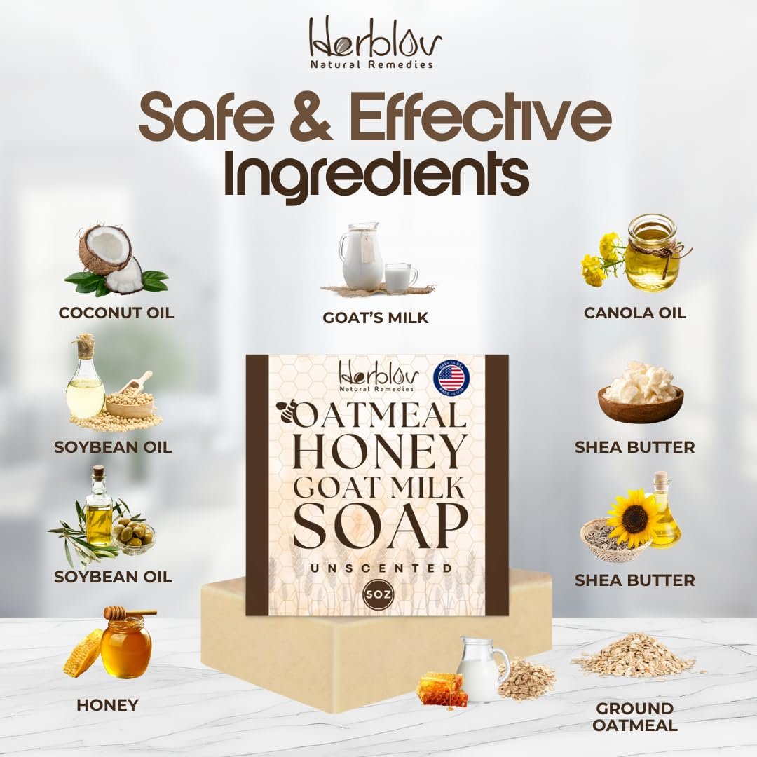 Oatmeal Soap – Natural Oatmeal & Honey Goat Milk Soap Bar – Face & Body Wash for Eczema, Psoriasis, Dry, Itchy, Sensitive Skin Relief – Unscented Great for Kids, Babies – Handcrafted, Made in USA - Image 6