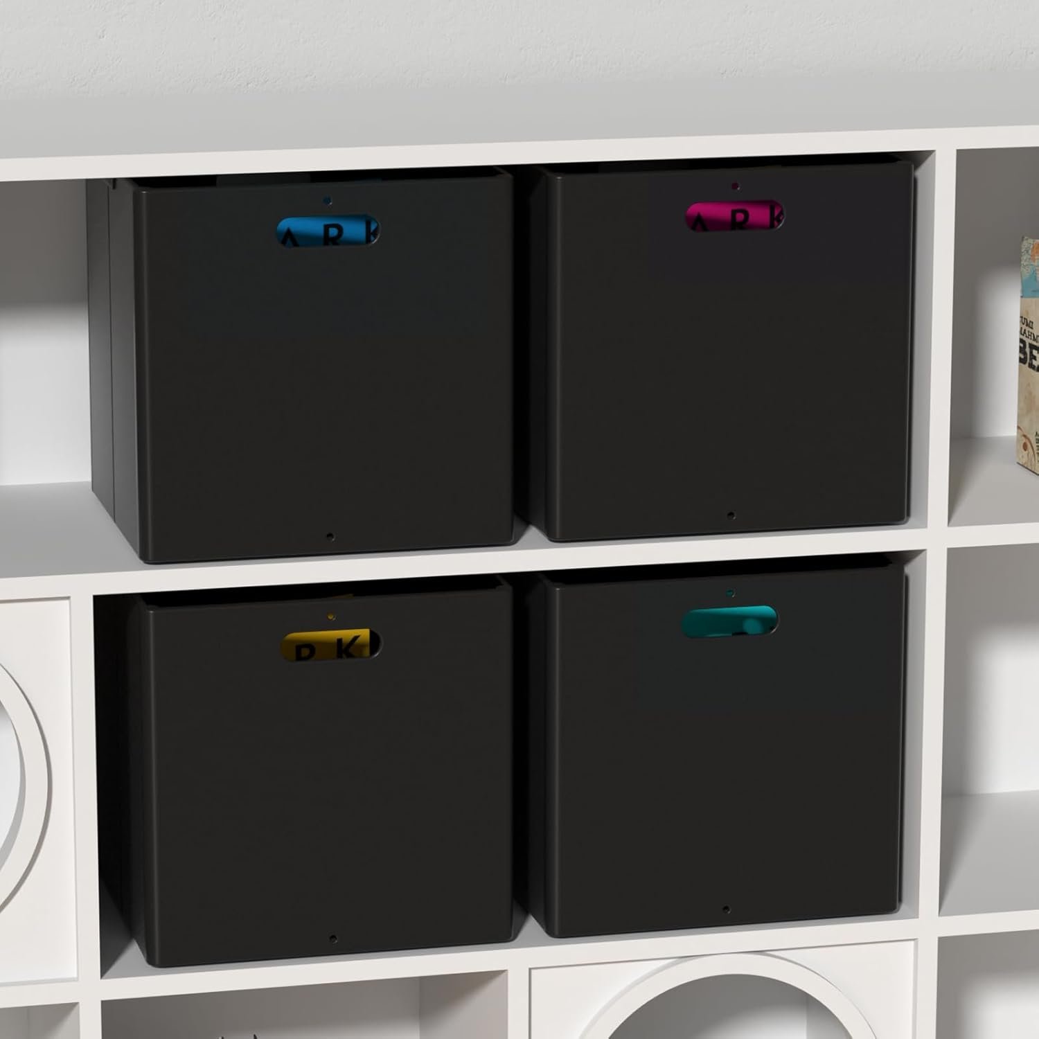 13 Inches Plastic Foldable Cube Bins, Black Plastic Collapsible Storage Cubes, 4 Packs - Image 7