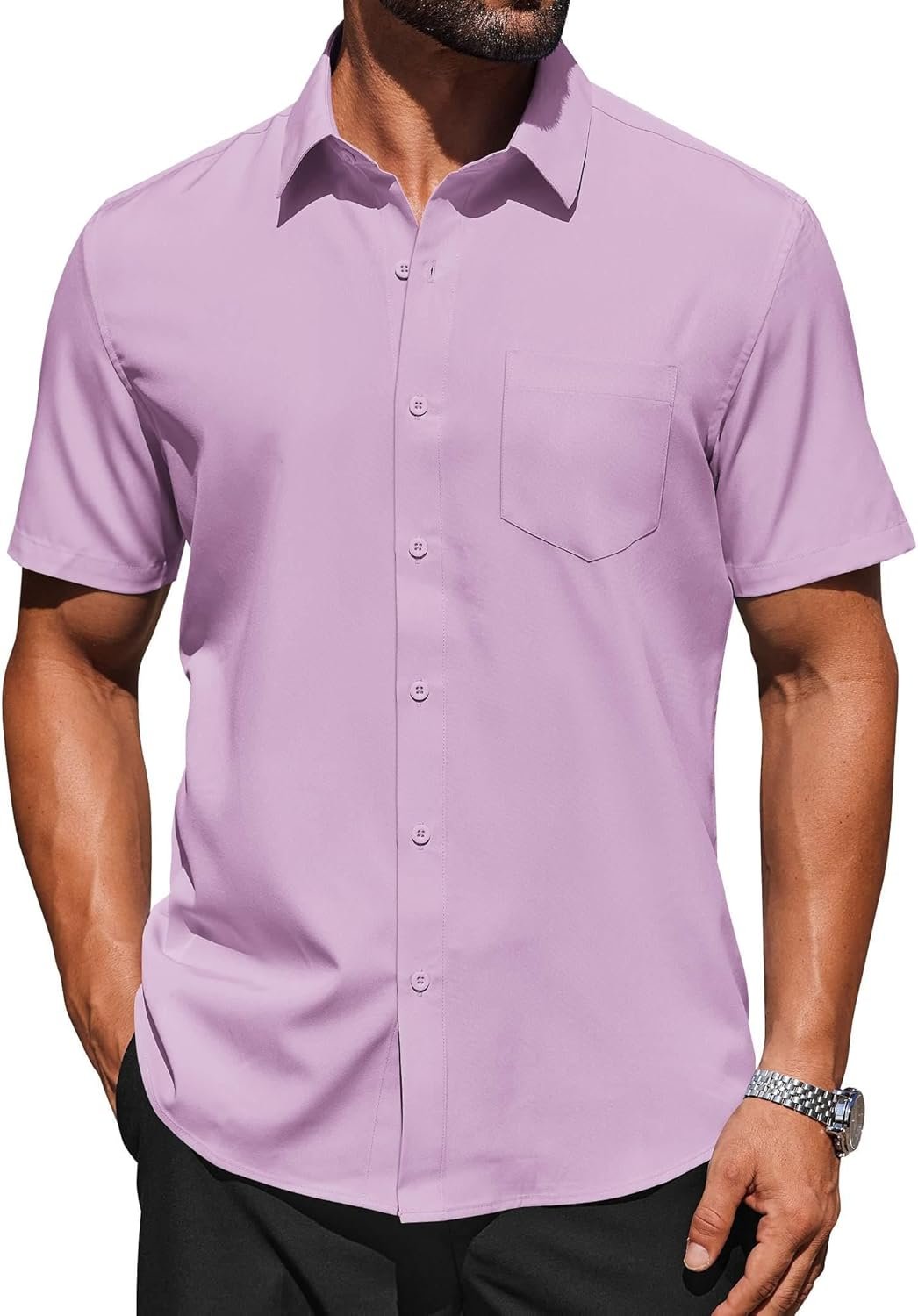 COOFANDY Mens Short Sleeve Button Down Shirts Lightweight Stain Shield Business Casual Dress Shirt Wrinkle Free - Image 2